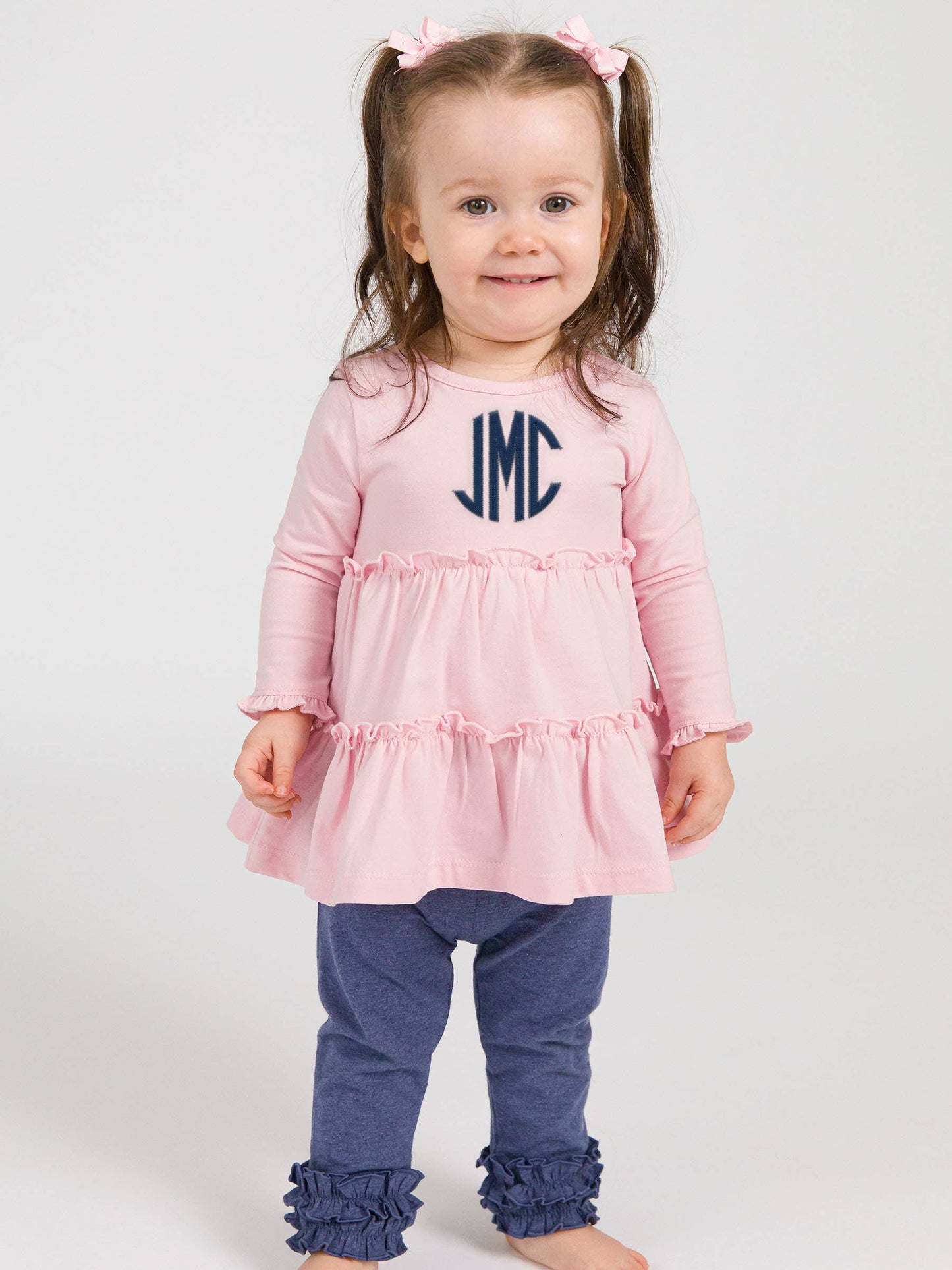 Toddler Girls Faux Denim Classic Ruffle Leggings with Signature Rear Ruffles