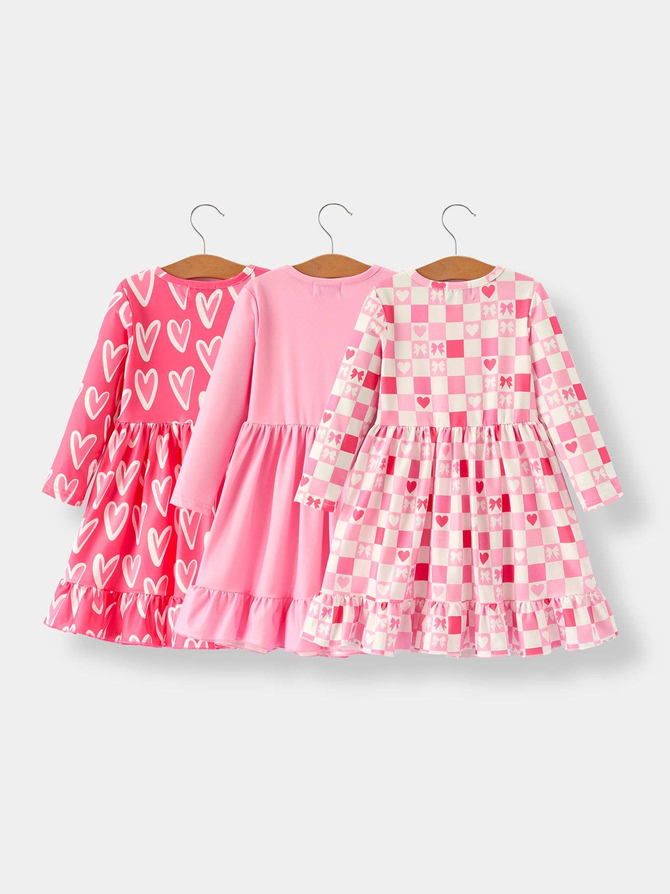 Valentine’s Day Girls Dress – Sweetheart Heart Print, Solid Pink, or Checker Bow Design