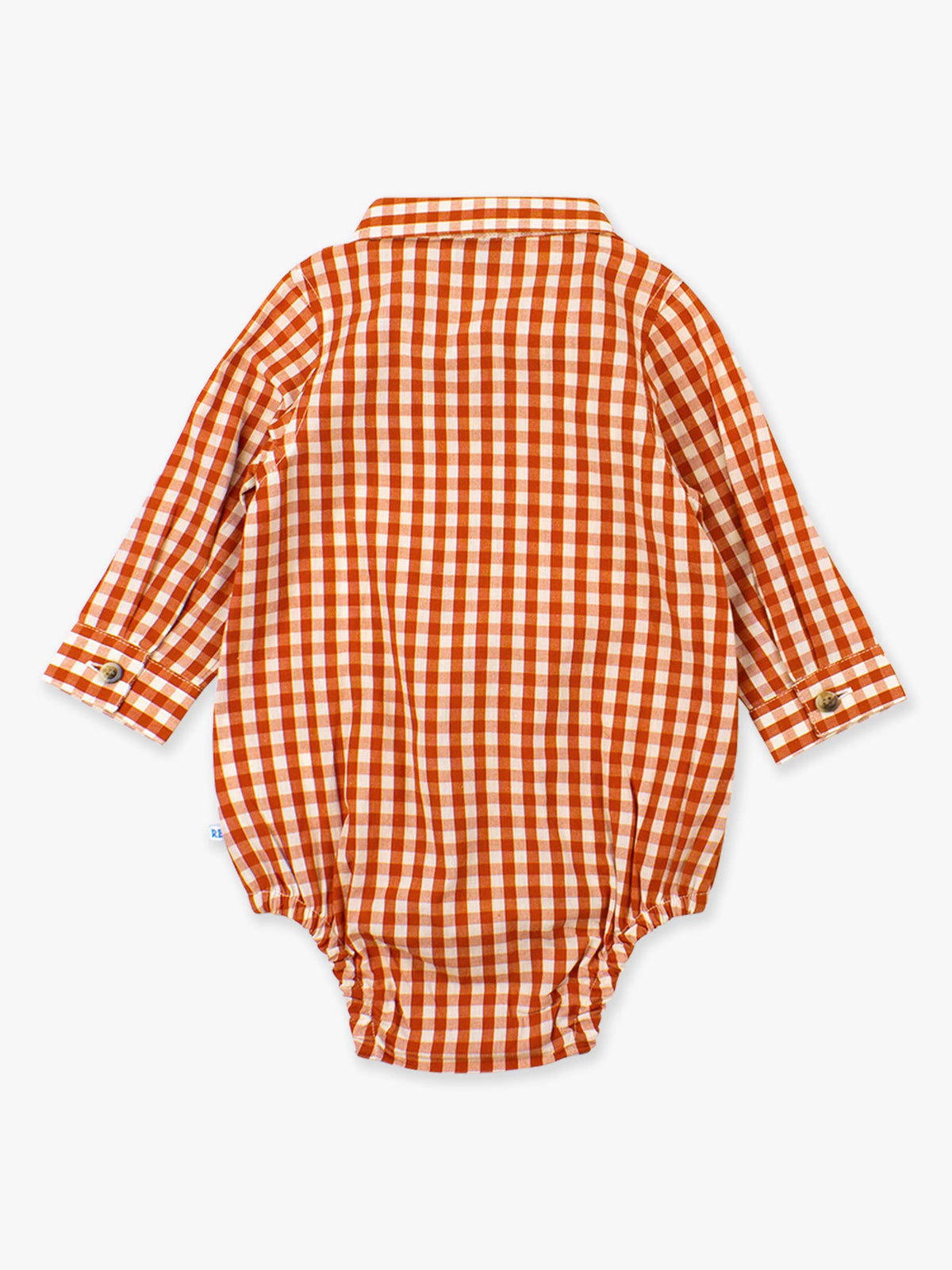 Baby Boys Classic Rust Gingham Long Sleeve Button Down Bodysuit