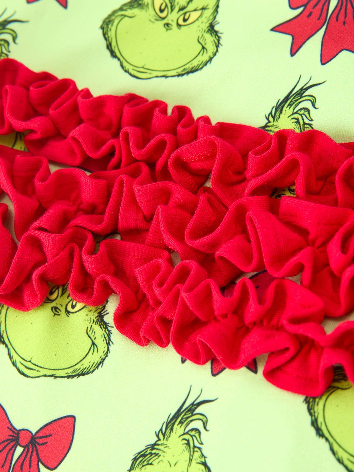 Baby Girls Green Holiday Bow Ruffle Footed Sleeper