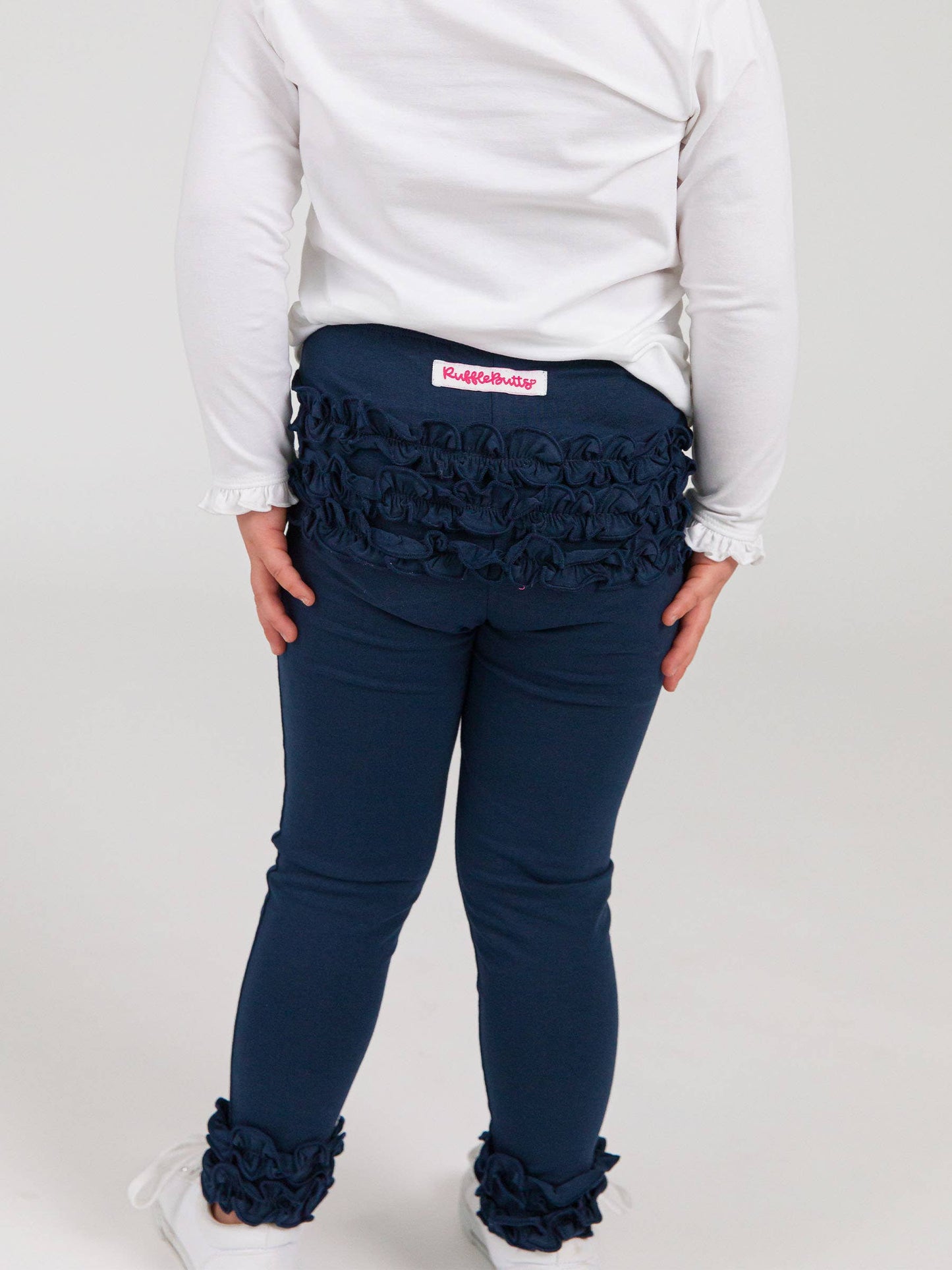Toddler Girls Dark Navy Classic Ruffle Leggings with Signature Rear Ruffles