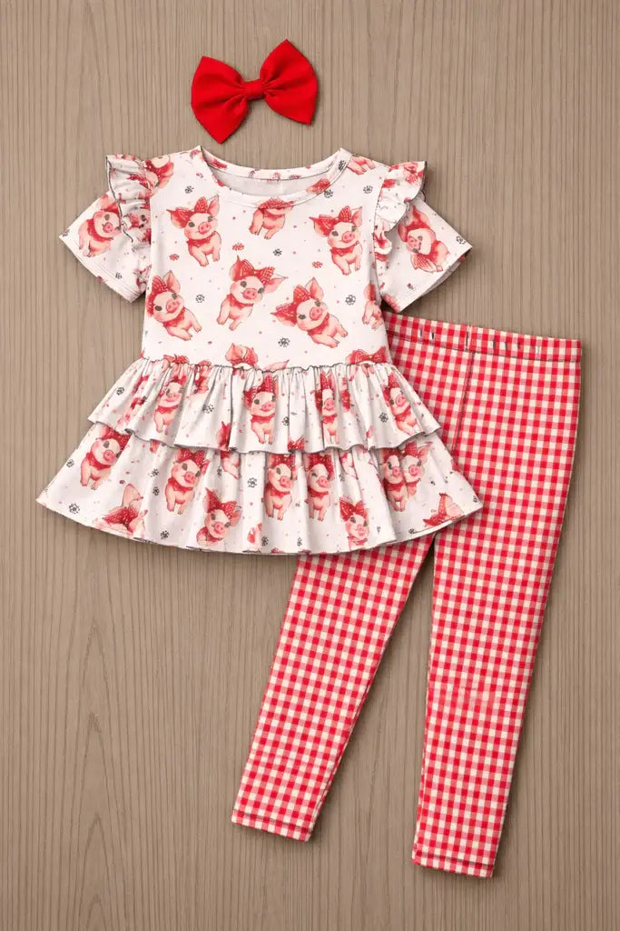 Piglets in Bloom Bamboo 2-Piece Peplum Set