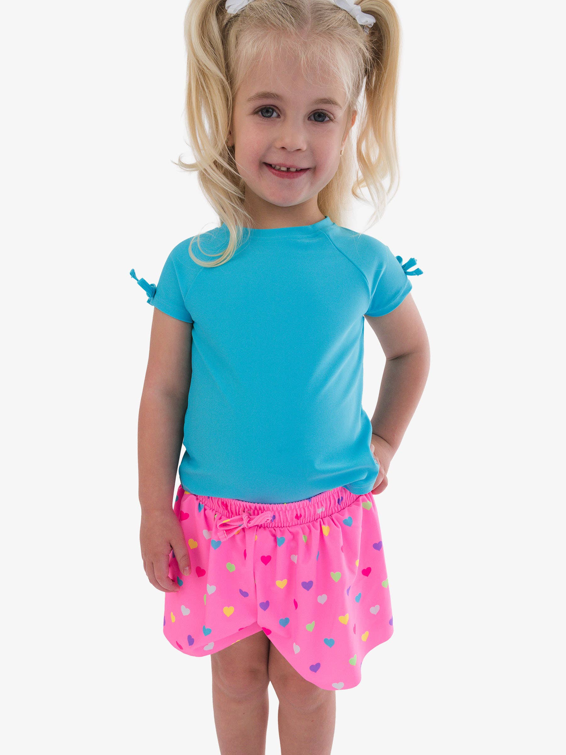 Girls Neon Pink Colorful Hearts Active Butterfly Shorts