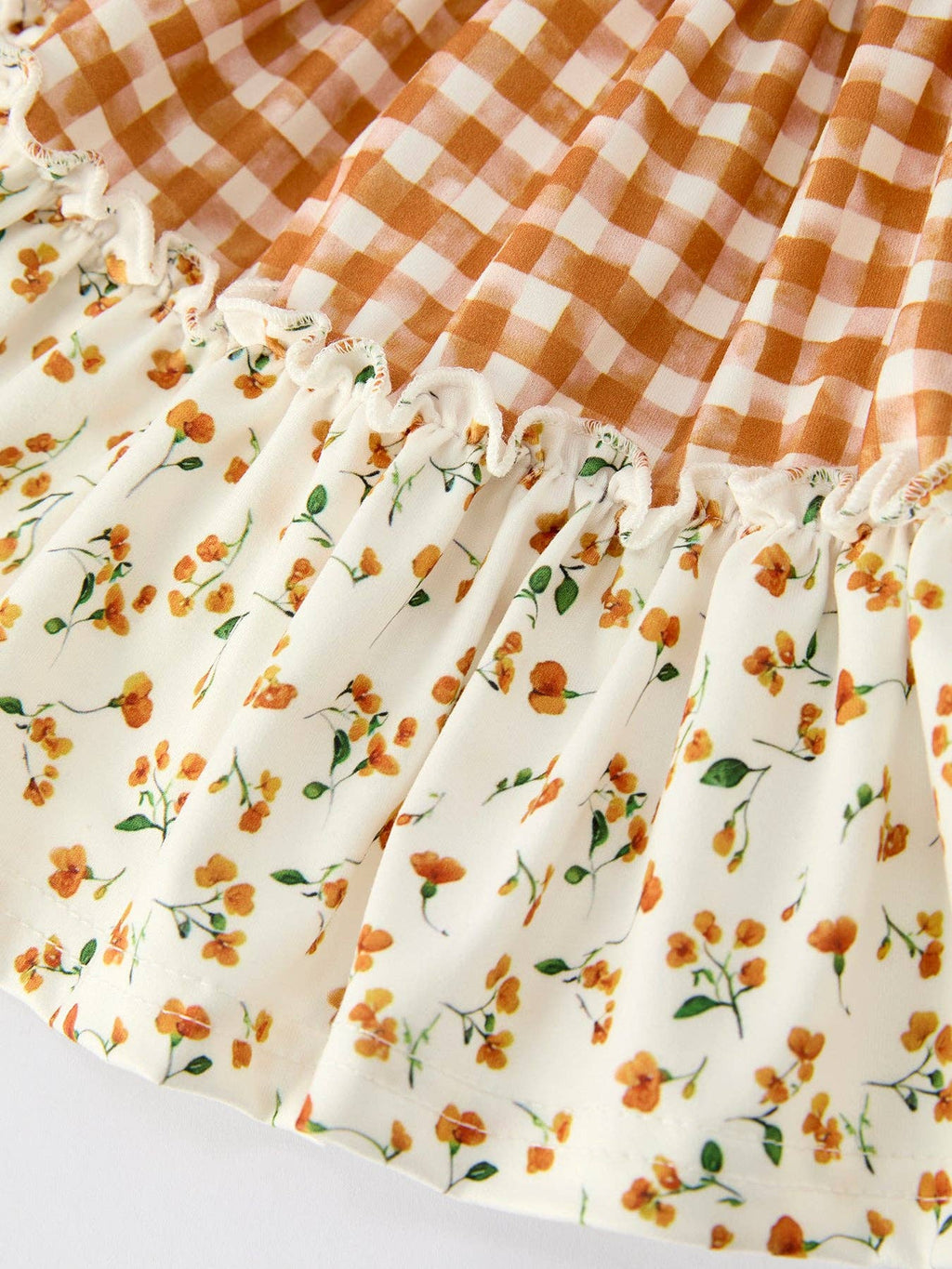 Autumn Patchwork Floral & Plaid Long Sleeve Girls Dress