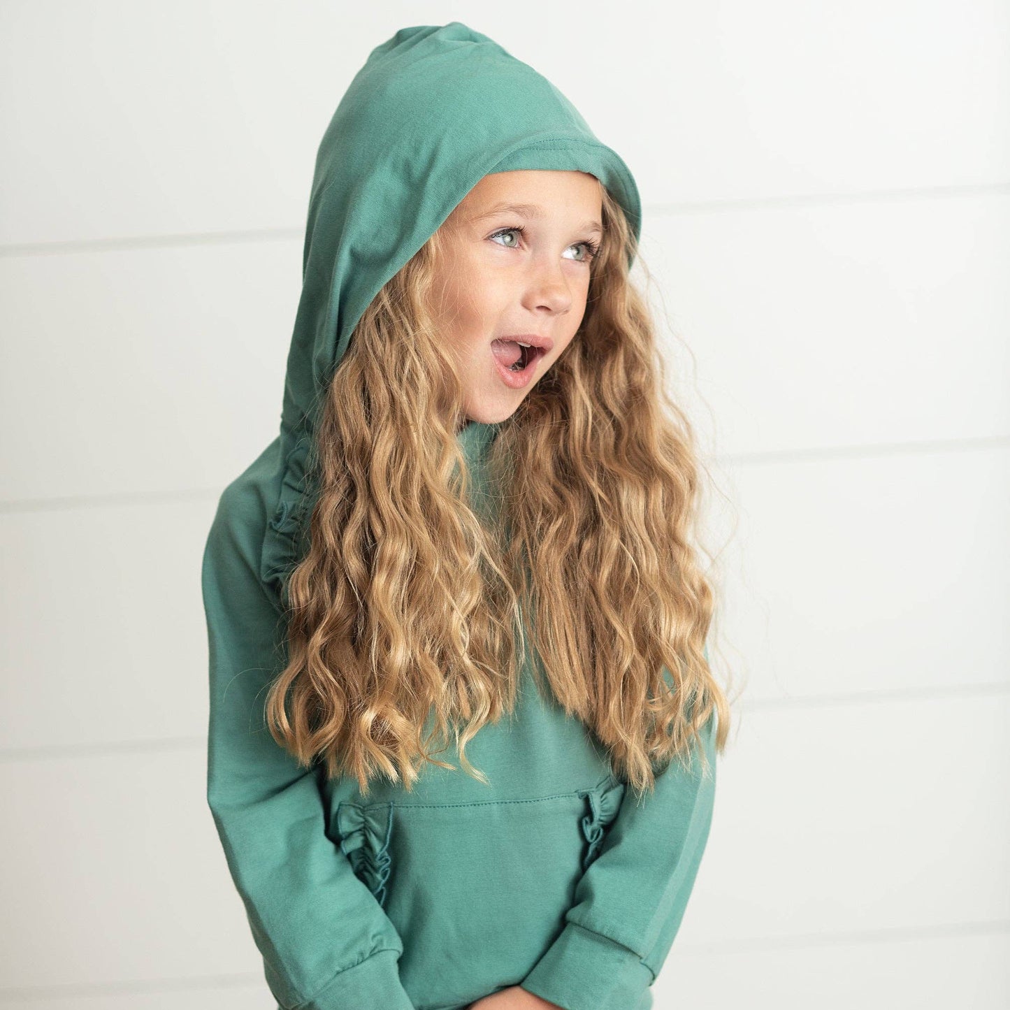 Kids Sage Ruffle Hoodie