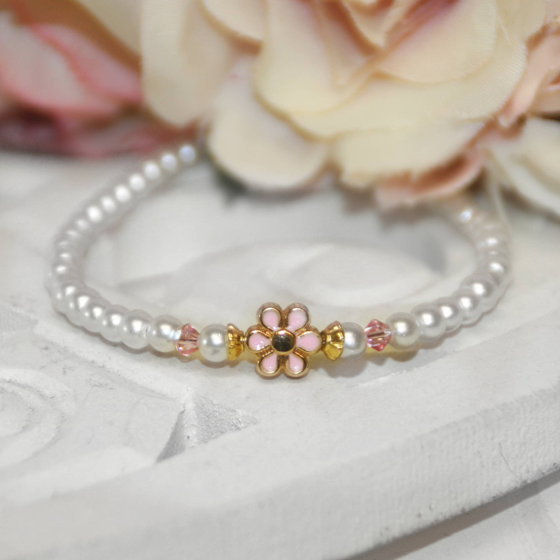 Cutest Pink Daisy Everyday 5" Pearl Bracelet  CJ-439