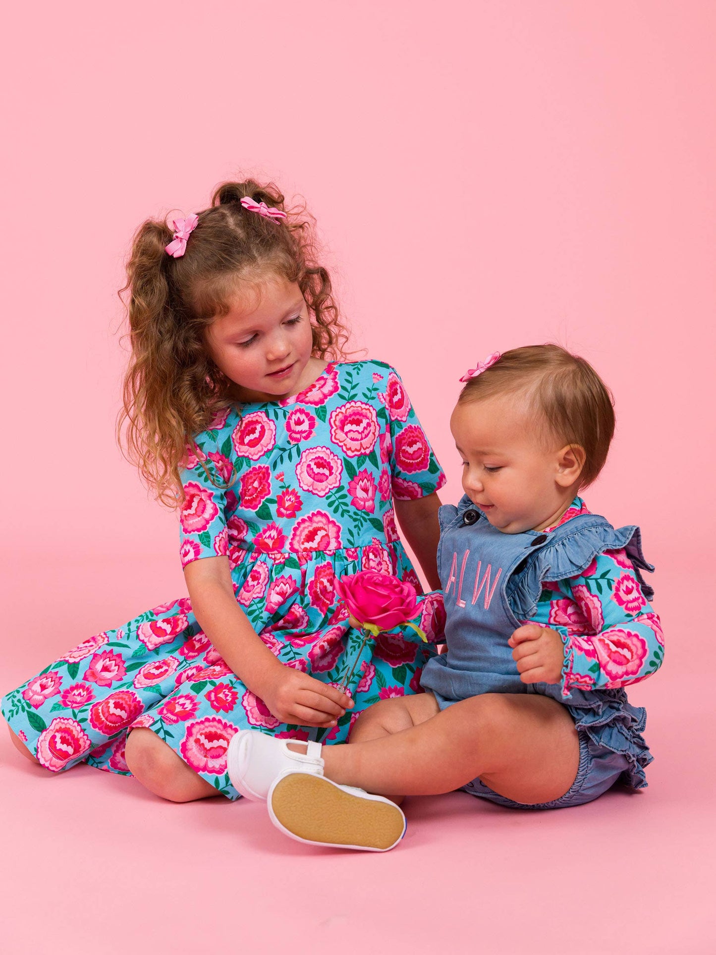 Baby Girls Light Wash Denim Woven Flutter Overall Romper