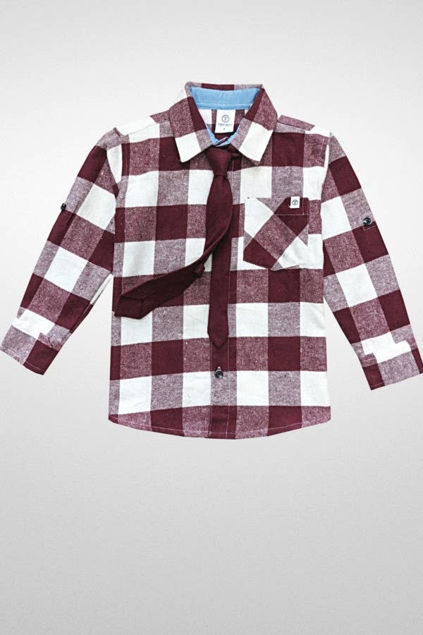 Boys Flannel Shirt with Removable Tie