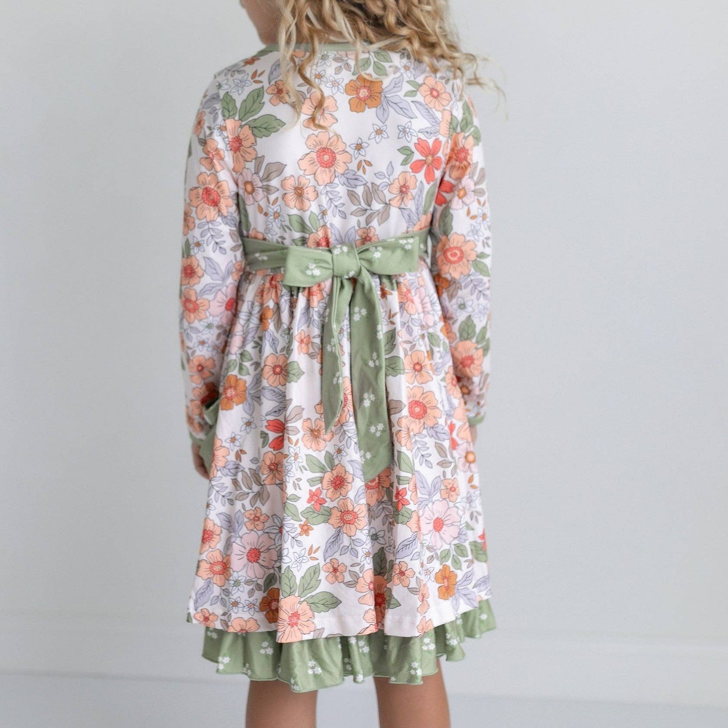Kids Sage & Rust Fall Floral Button Dress With Pockets