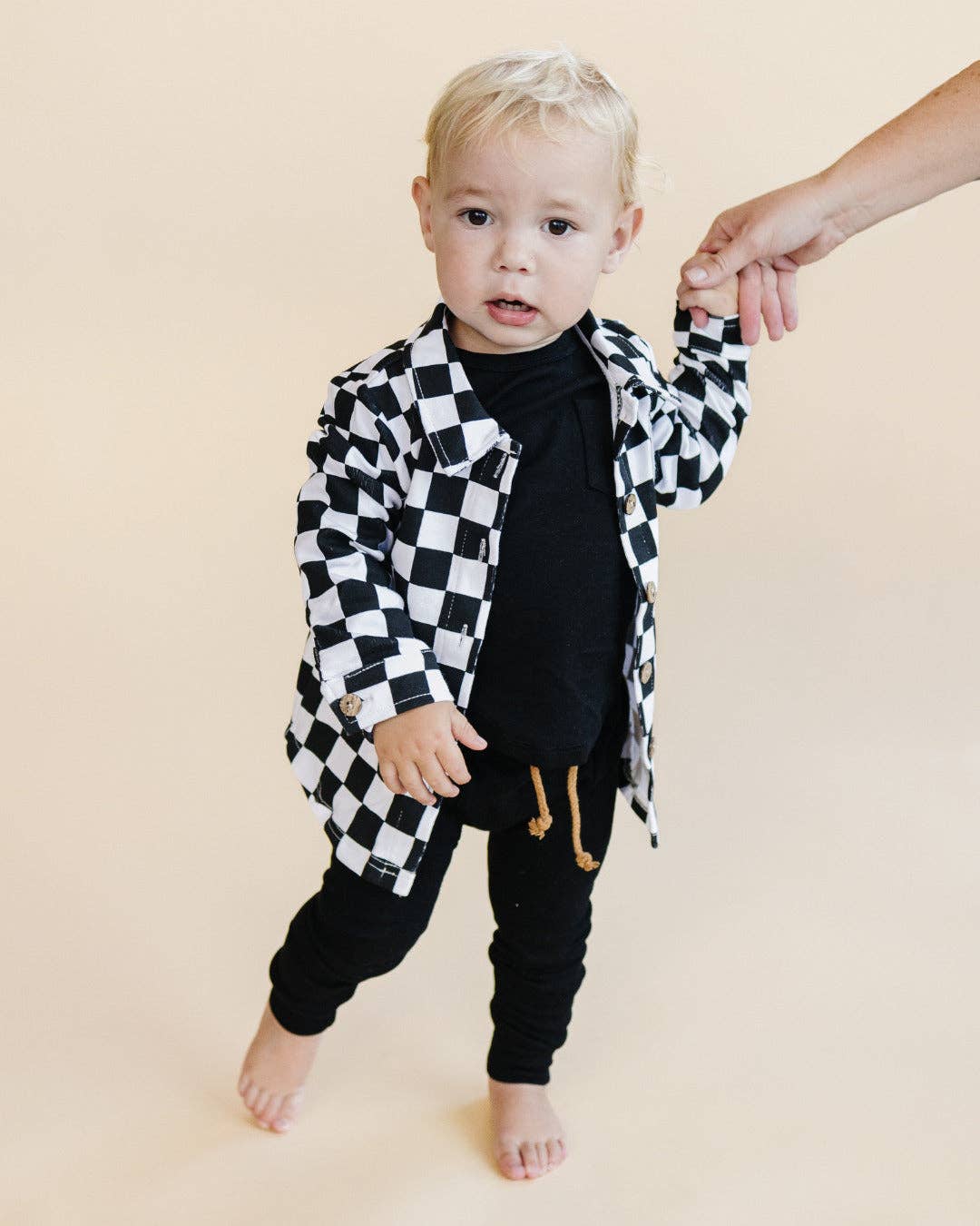 Baby & Kids Cotton Shacket| Smiley Checkered Black