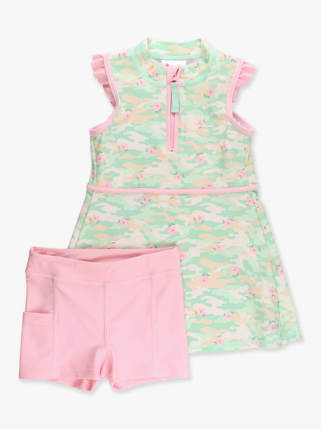 Girls Sage Blossom Camo Flutter Sleeve Active Dress & Bike Short Set