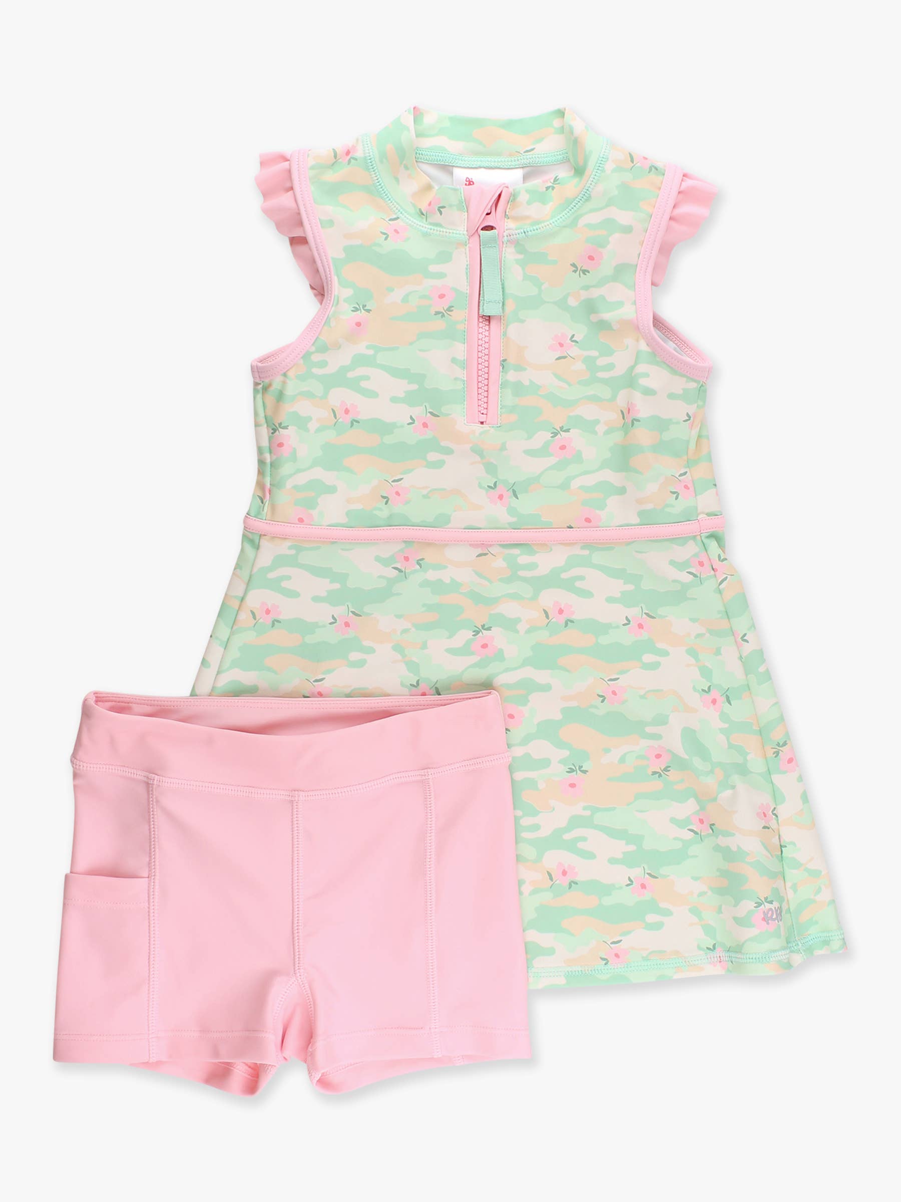 Girls Sage Blossom Camo Flutter Sleeve Active Dress & Bike Short Set