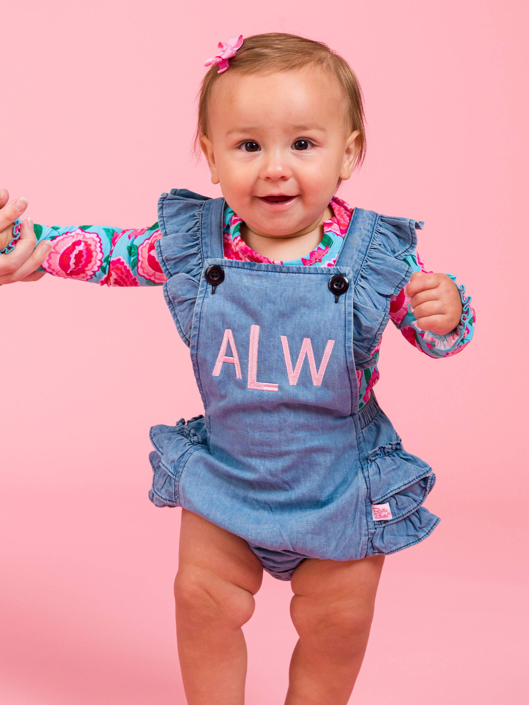 Baby Girls Light Wash Denim Woven Flutter Overall Romper