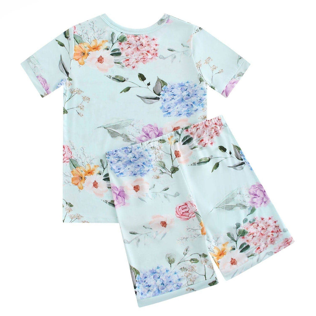 PoshTOT Green Hydrangea Print 2 Piece Short Sleeves PJ Set