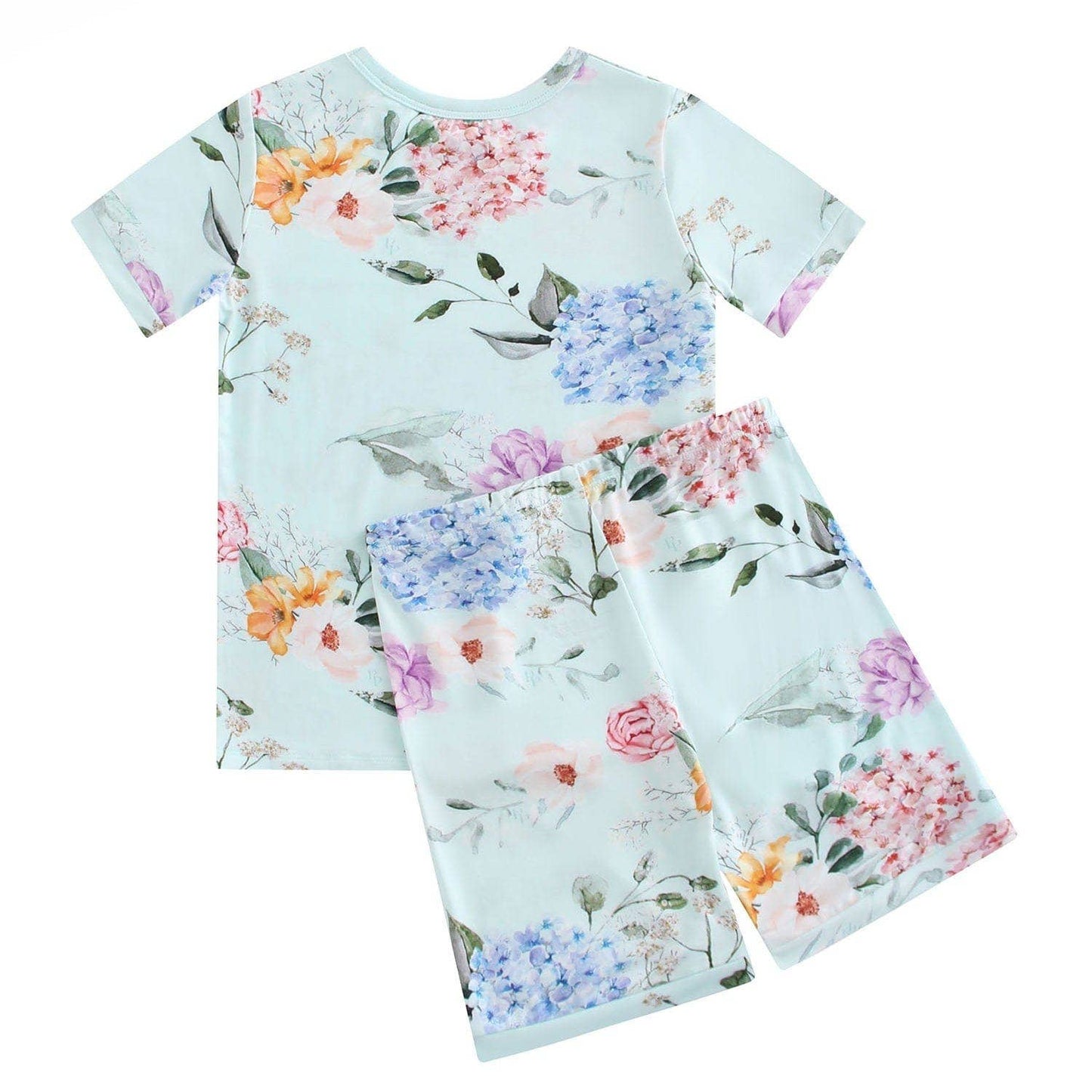 PoshTOT Green Hydrangea Print 2 Piece Short Sleeves PJ Set