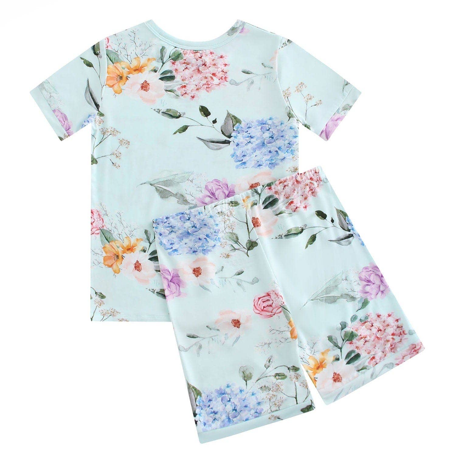 PoshTOT Green Hydrangea Print 2 Piece Short Sleeves PJ Set