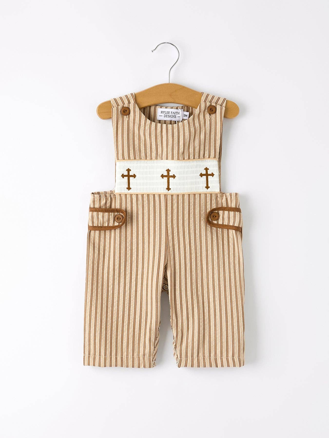 Stripe Smocked Church Christ Bishop Christening Toddler Boys' Romper