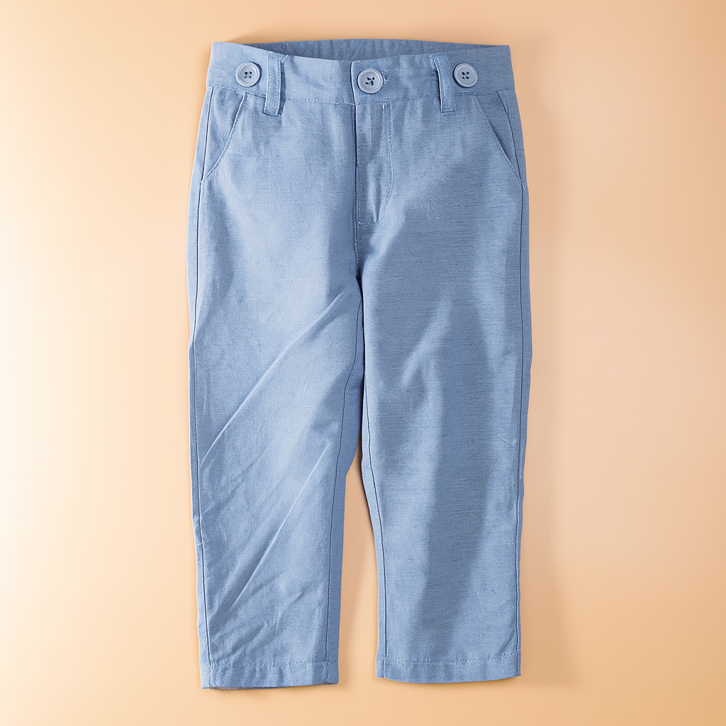 Blue Little Boy Button Down Shirt, Suspender Straps & Pants