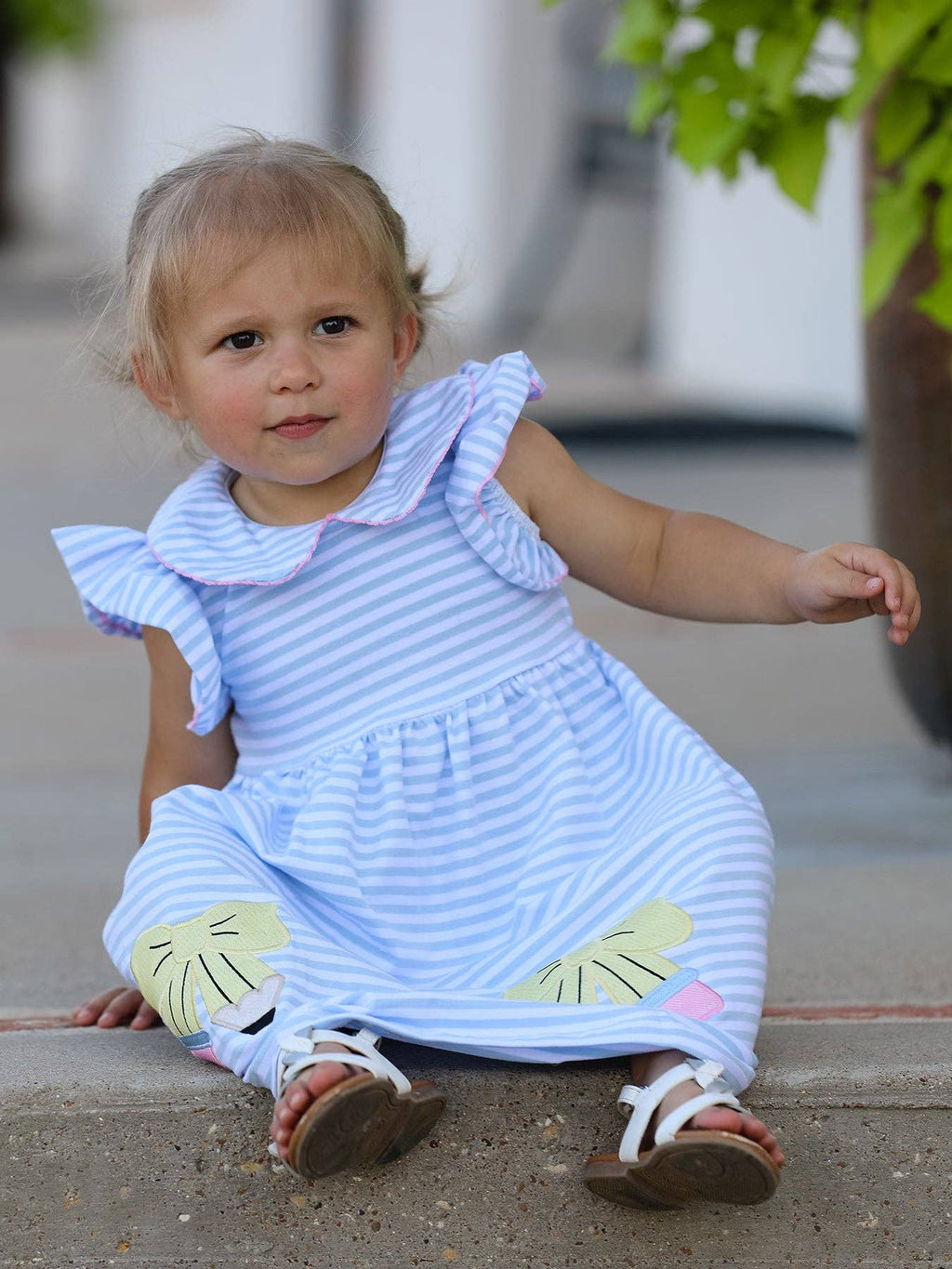 Back To School Girls Stripe Pencil Applique Bow Dress