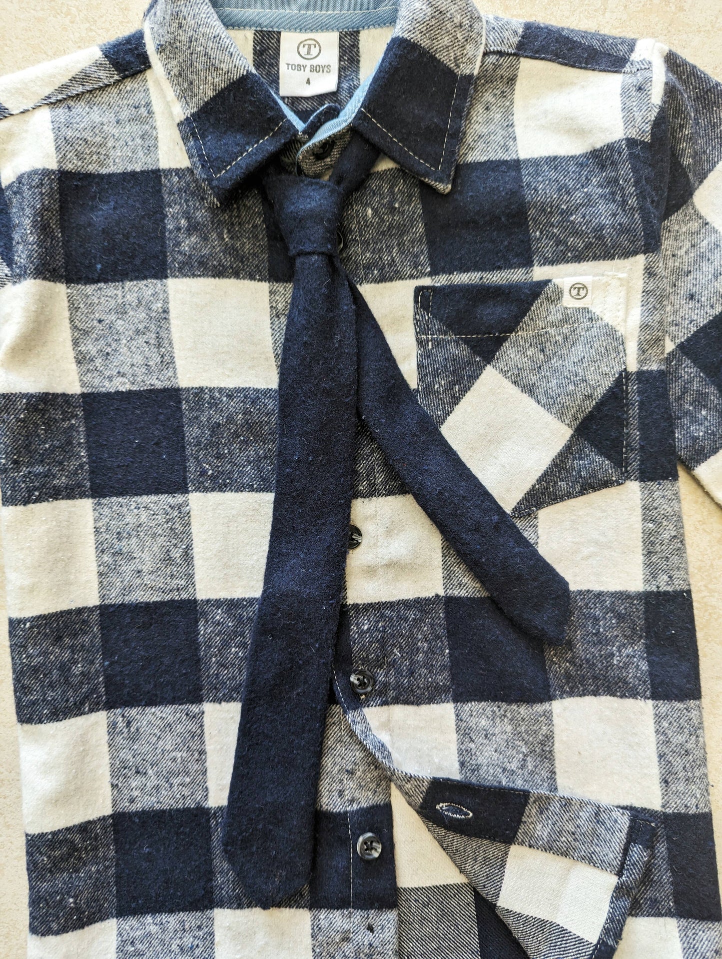 Boys Flannel Shirt with Removable Tie
