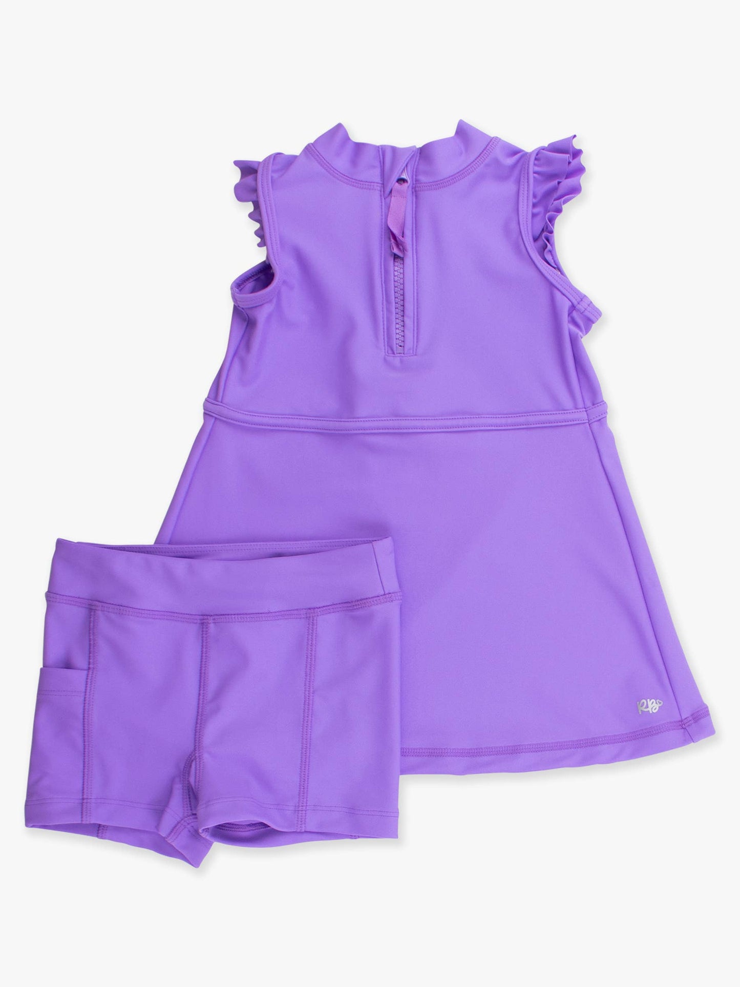 Women's Neon Purple Flutter Sleeve Active Dress & Bike Short Set