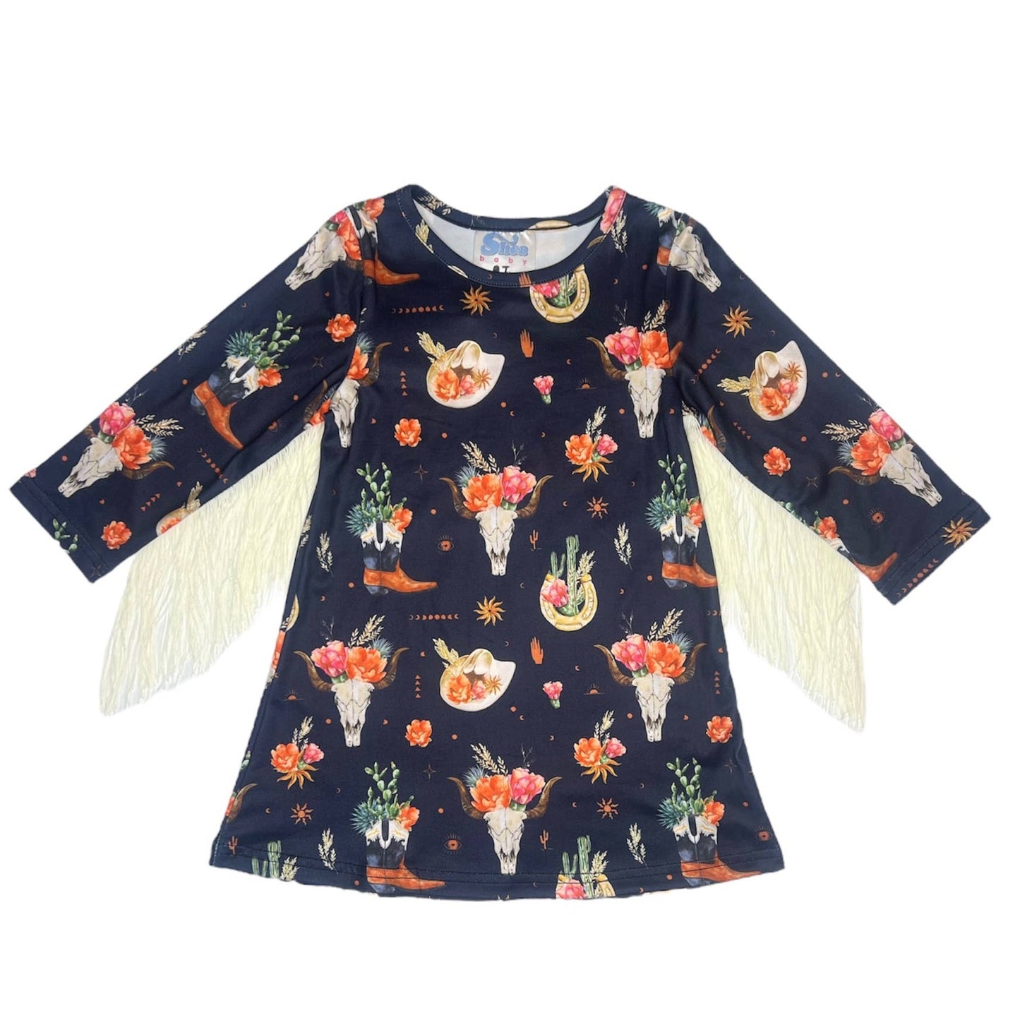 Black Floral Skull Fringe Dress