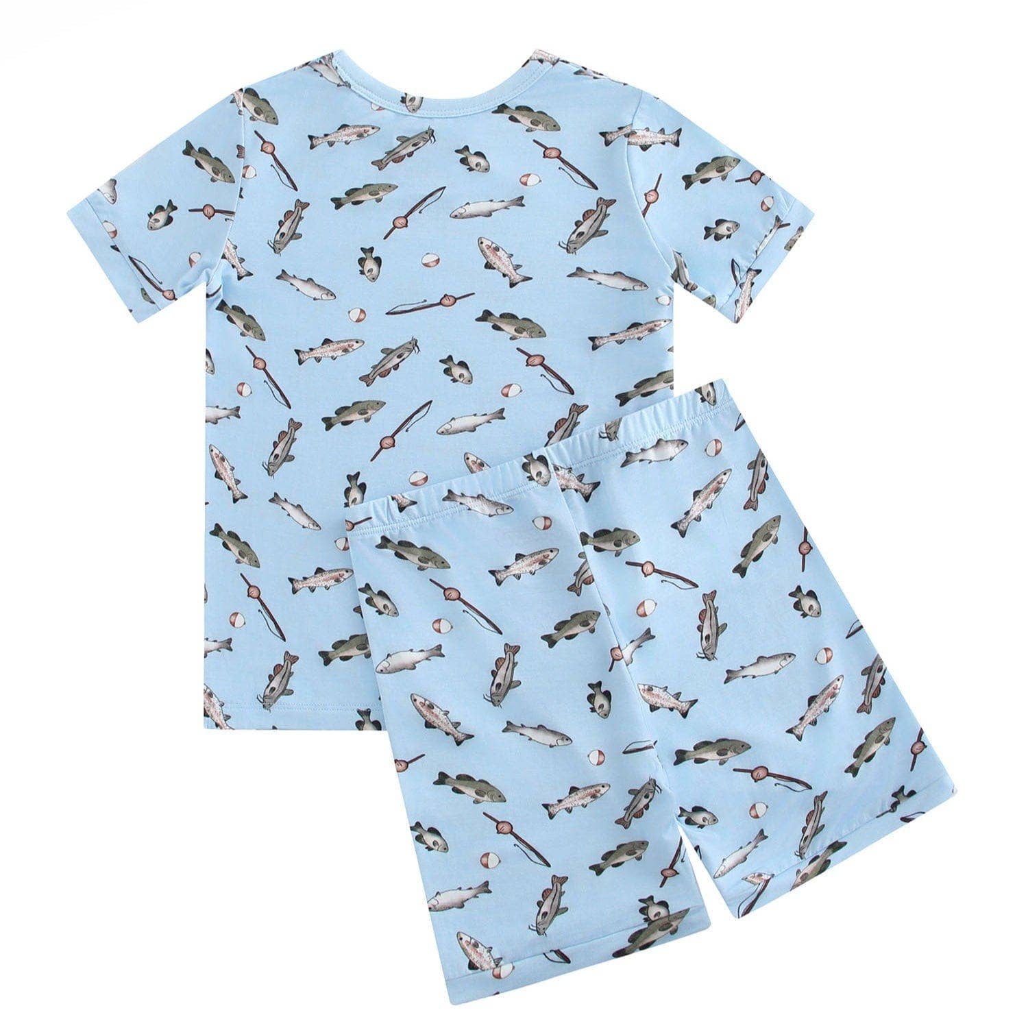 PoshTOT Blue Fish Print 2 Piece Short Sleeves PJ Set