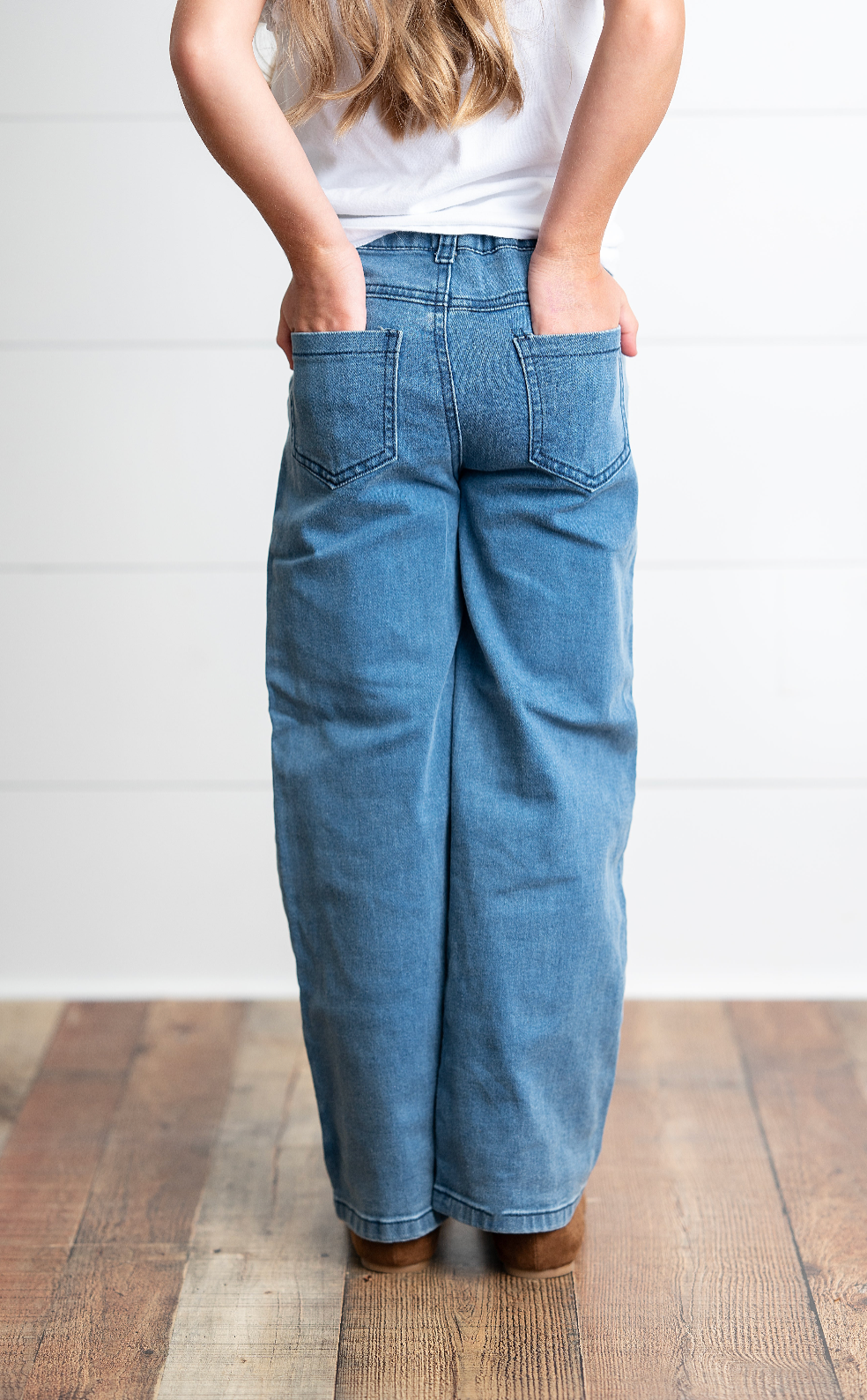 Kids Medium Wash Wide Leg Denim Jean Fall Winter Pant