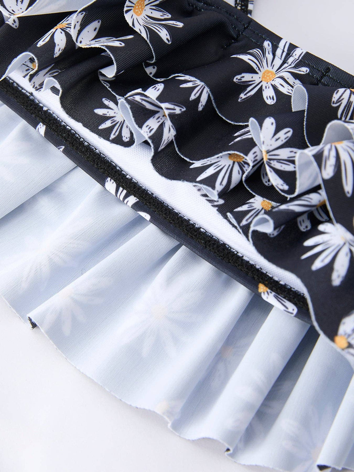 Summer Black Floral Girl Two Piece Swimsuit