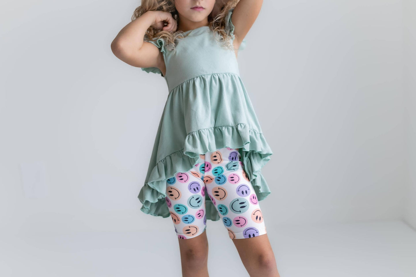 Kids Mint Green Smiley Face Hi Lo Spring Summer Short Set