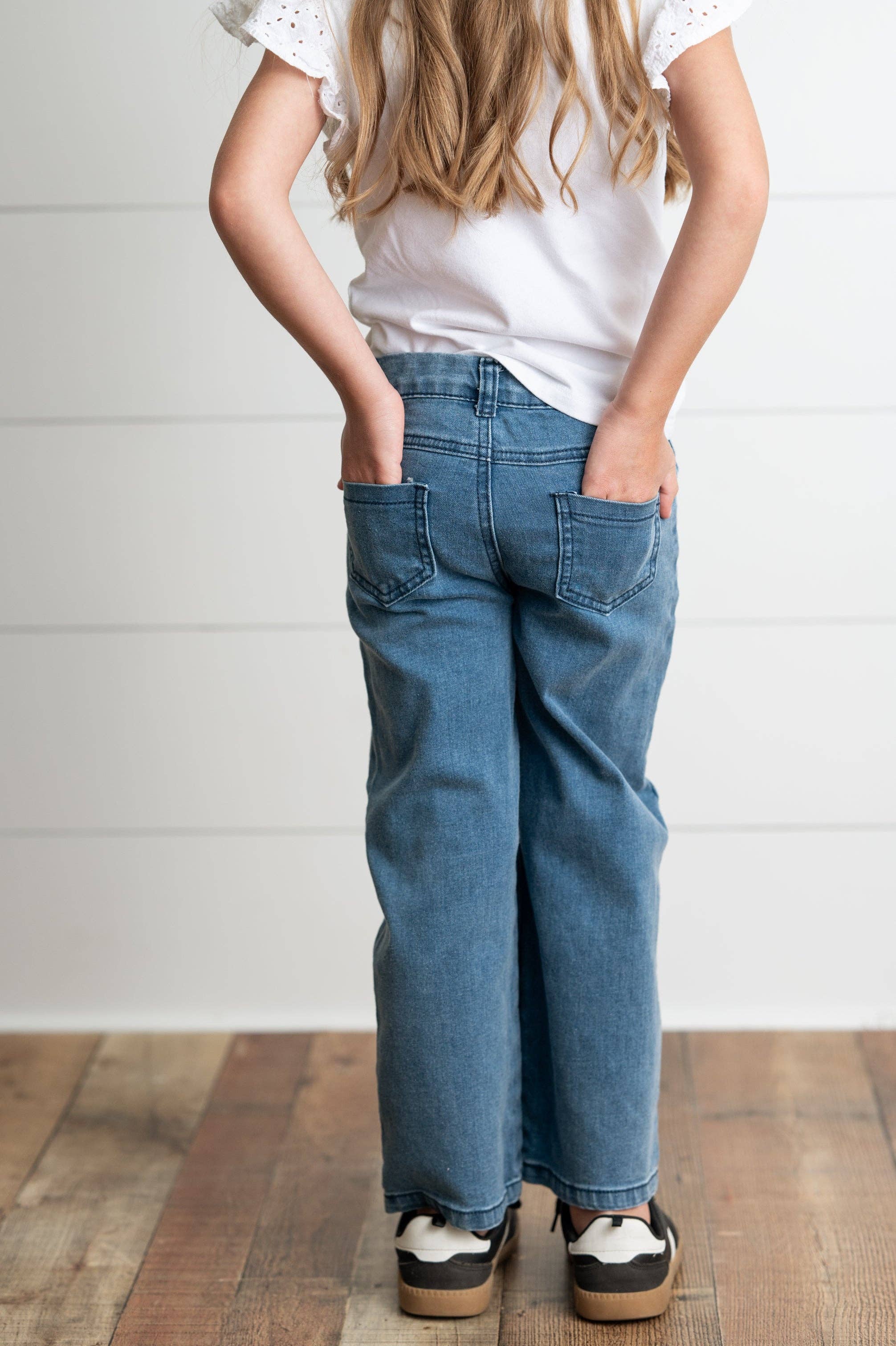 Kids Medium Wash Wide Leg Denim Jean Fall Winter Pant