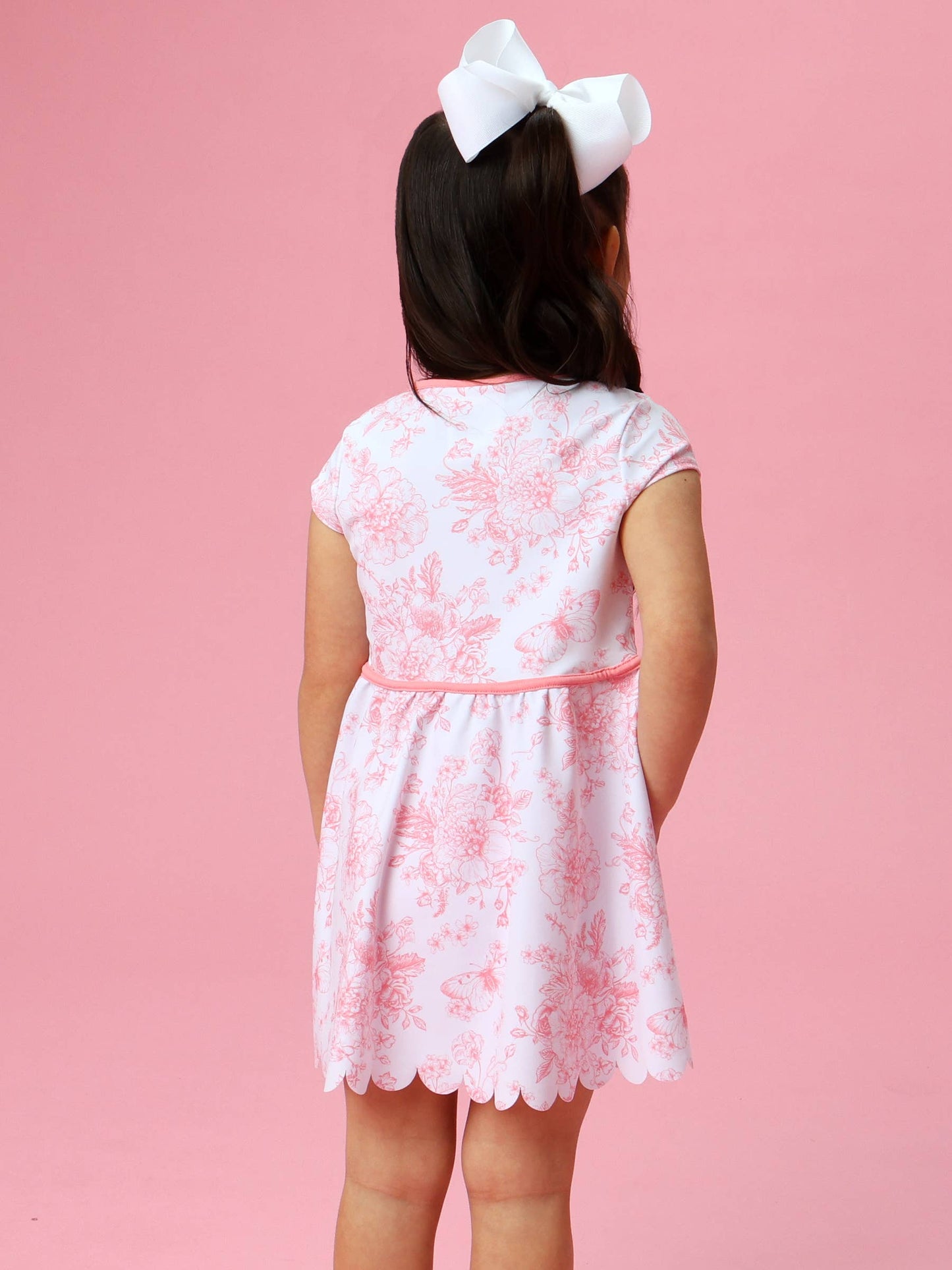 Girls Bubblegum Pink Butterfly Garden Toile Active Short Sleeve Bow Dress & Bike Short Set