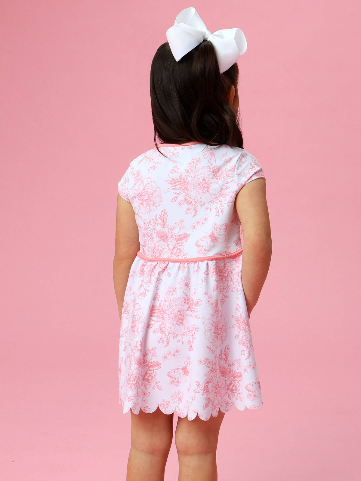 Girls Bubblegum Pink Butterfly Garden Toile Active Short Sleeve Bow Dress & Bike Short Set