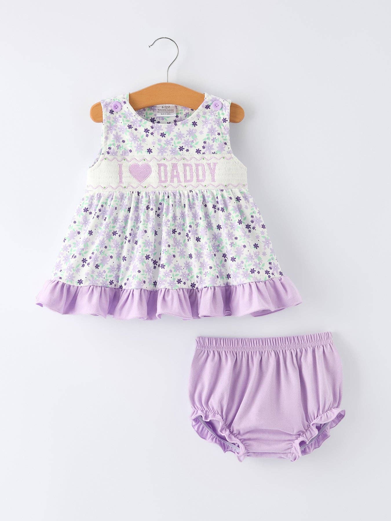 “I ❤ DADDY” Smocked Ruffle Baby Girls Bloomer Set