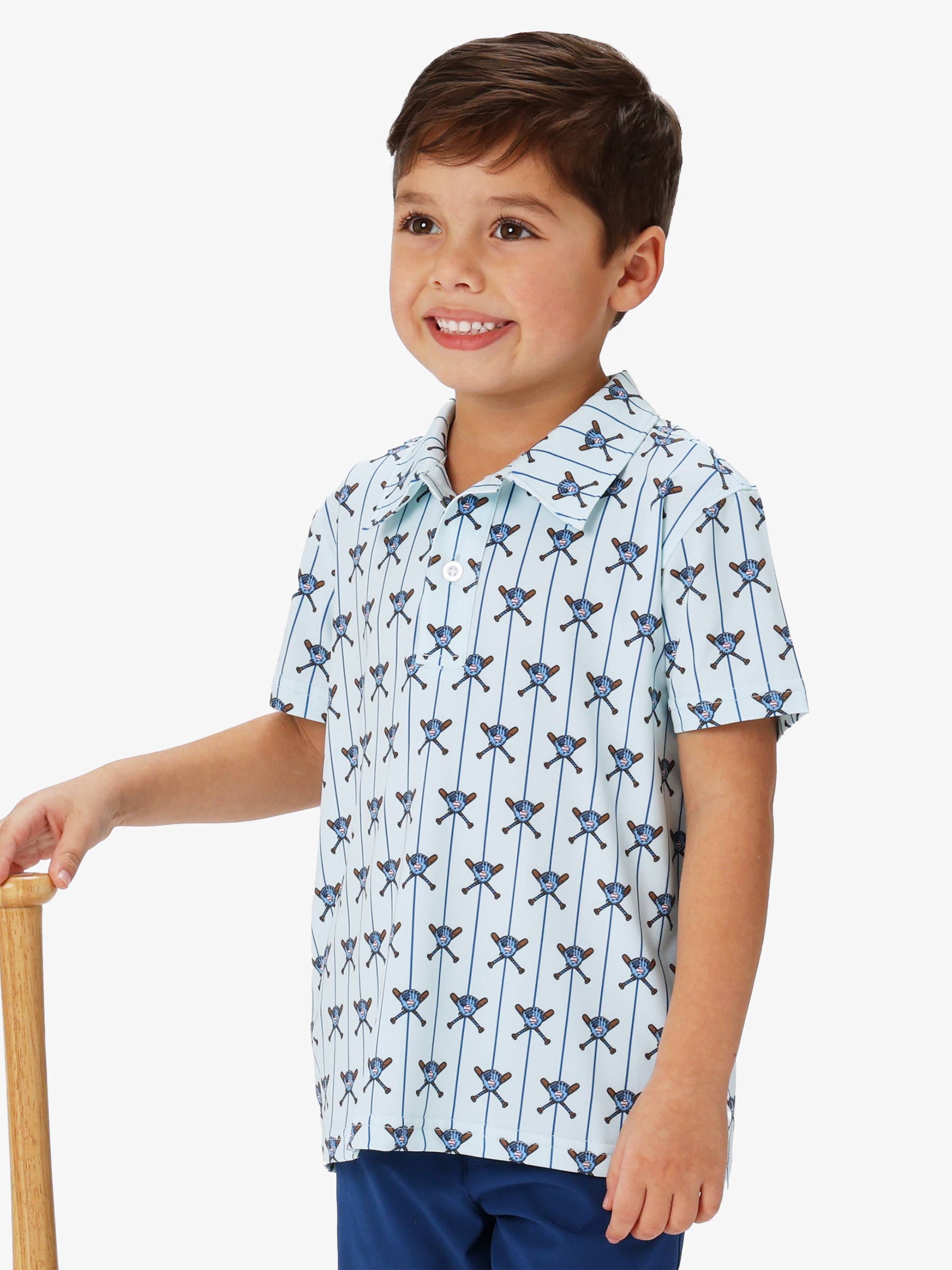 Boys Blue Batter Up Baseball Knit Short Sleeve Performance Polo