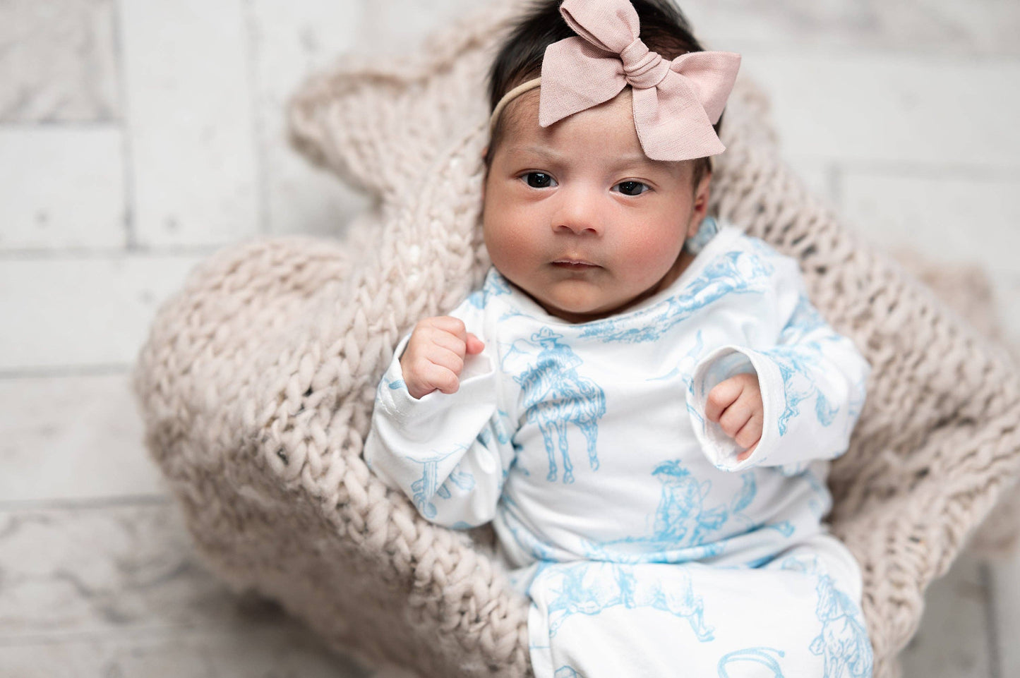 Infant Unisex Cowboy Baby Gown and Hat Set