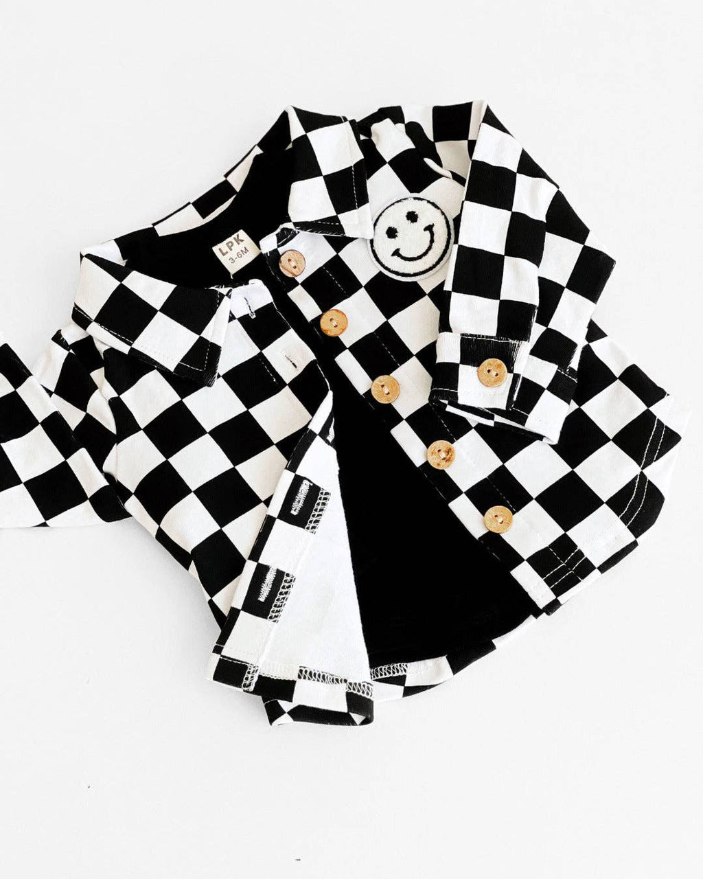 Baby & Kids Cotton Shacket| Smiley Checkered Black