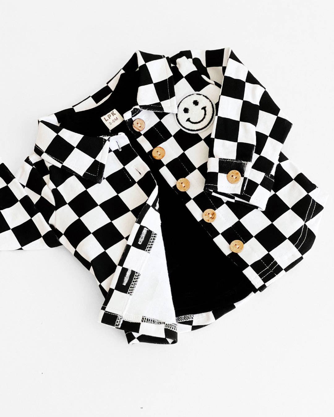 Baby & Kids Cotton Shacket| Smiley Checkered Black