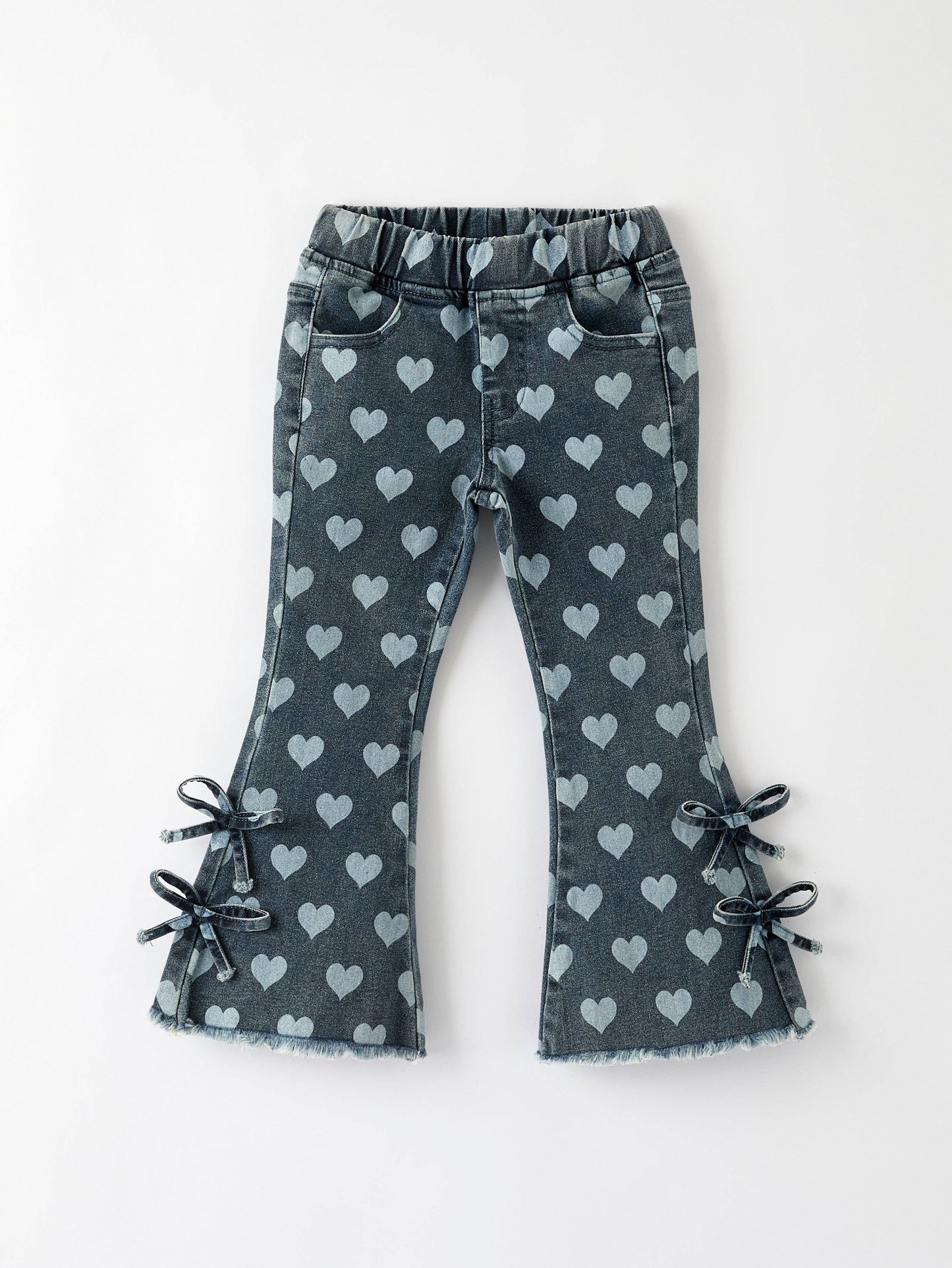 Heart Pattern Denim Bell Bottom Pants for Kids