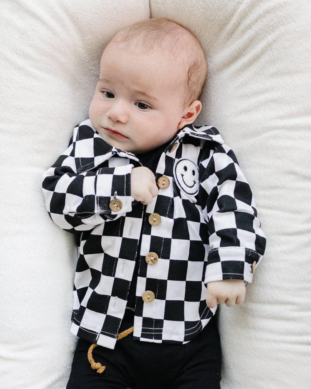 Baby & Kids Cotton Shacket| Smiley Checkered Black