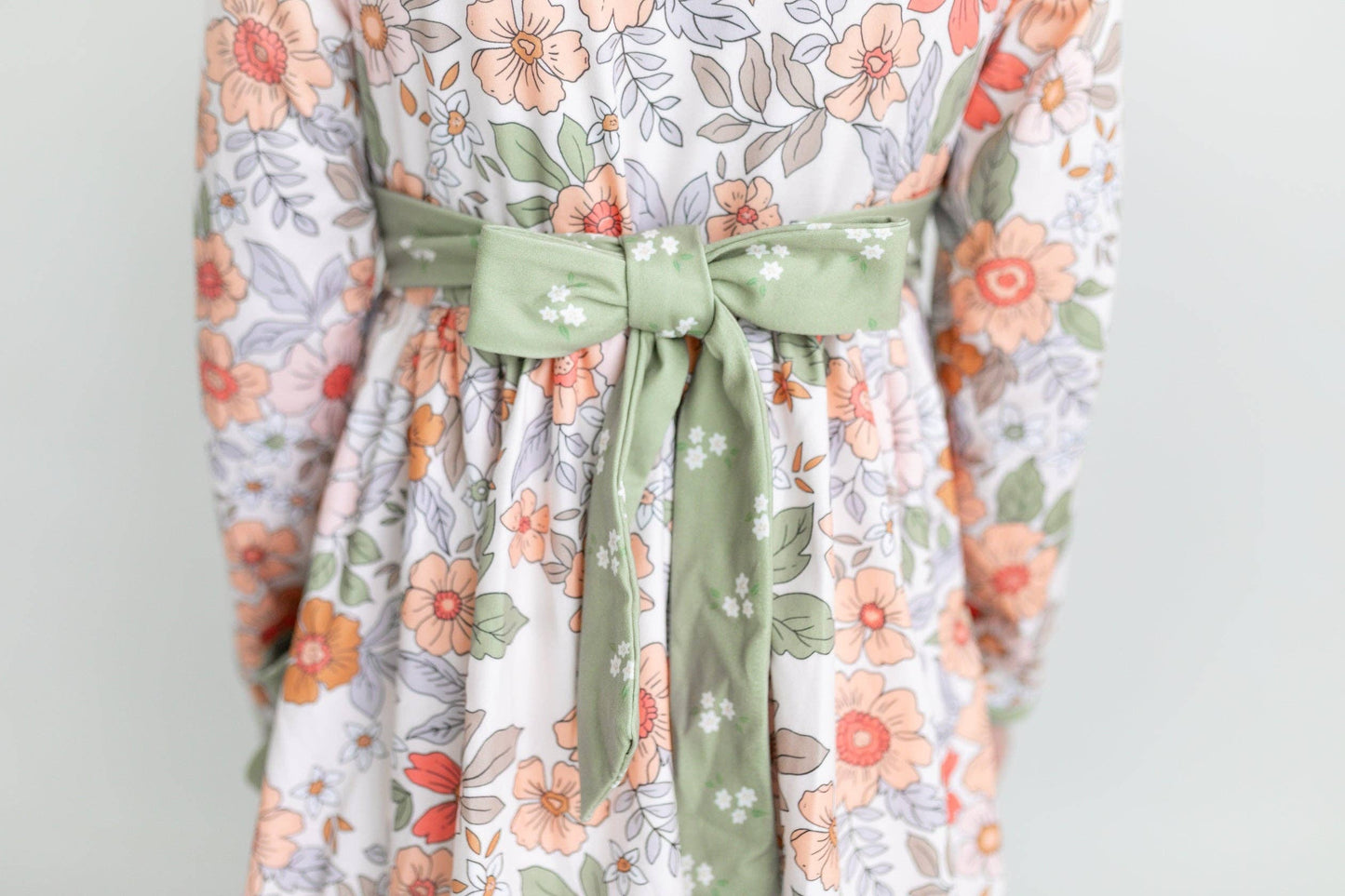Kids Sage & Rust Fall Floral Button Dress With Pockets