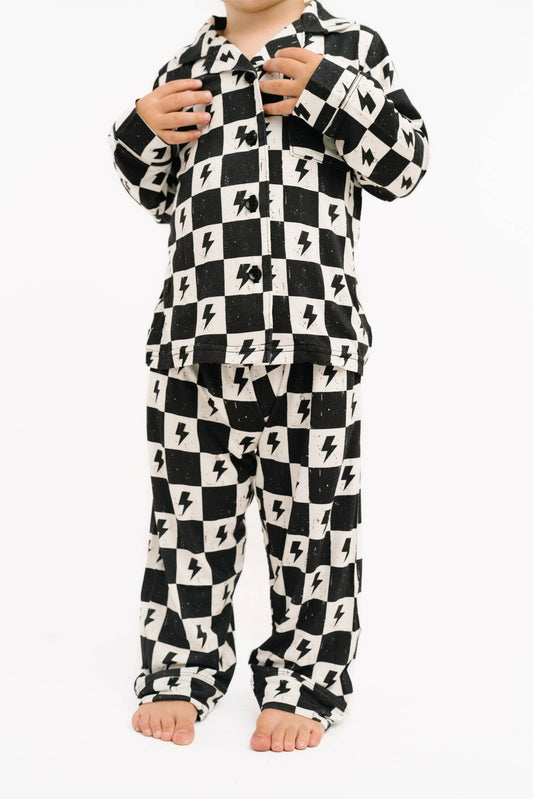 Electric Checkered Bamboo Button Up Set