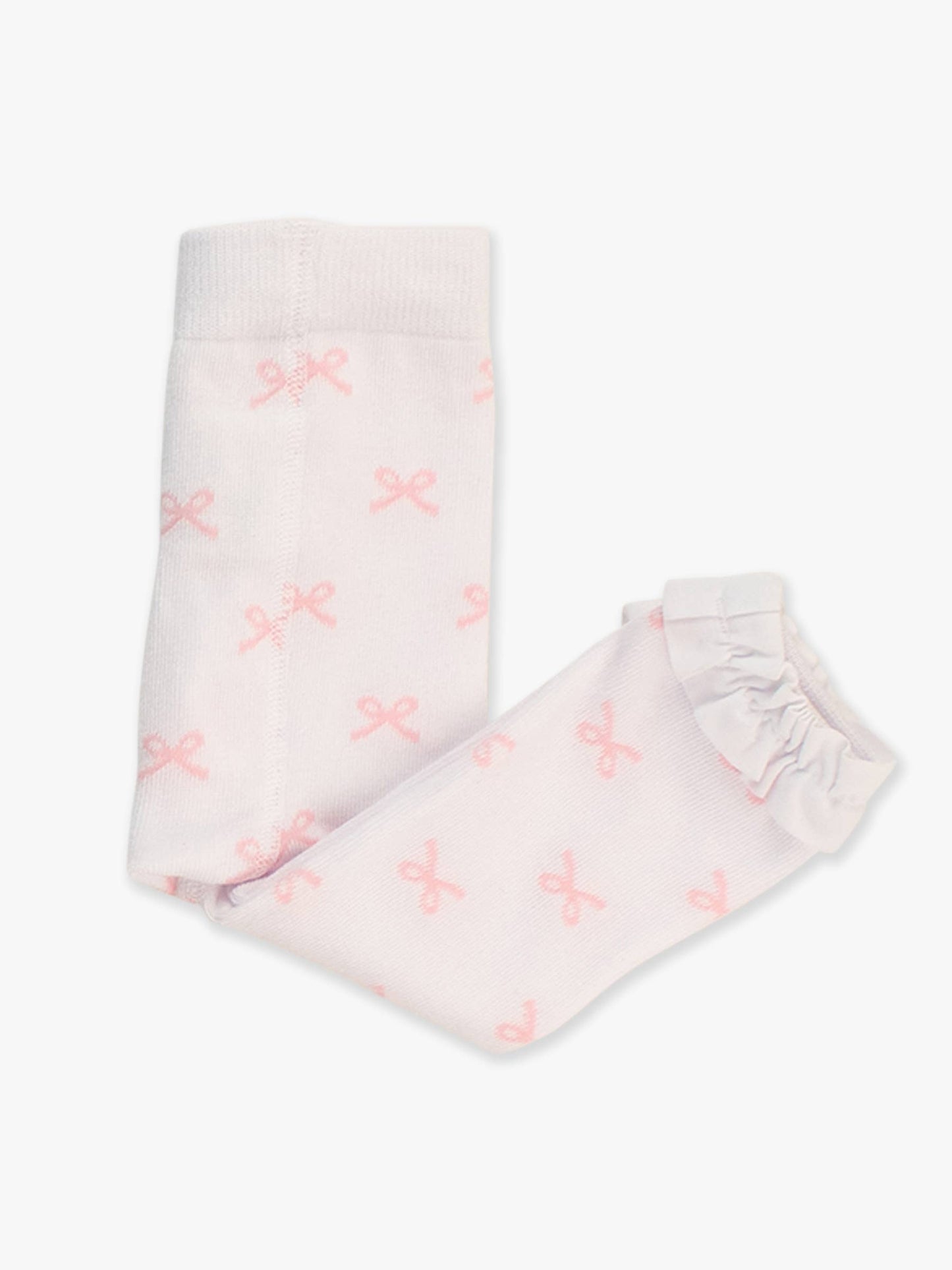 Girls Pink Bows Patterned Footless Ruffle Tights