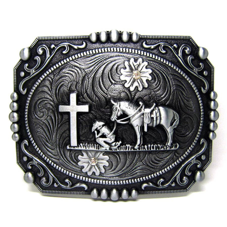 Antique Silver Praying Cowboy Belt Buckle 1790
