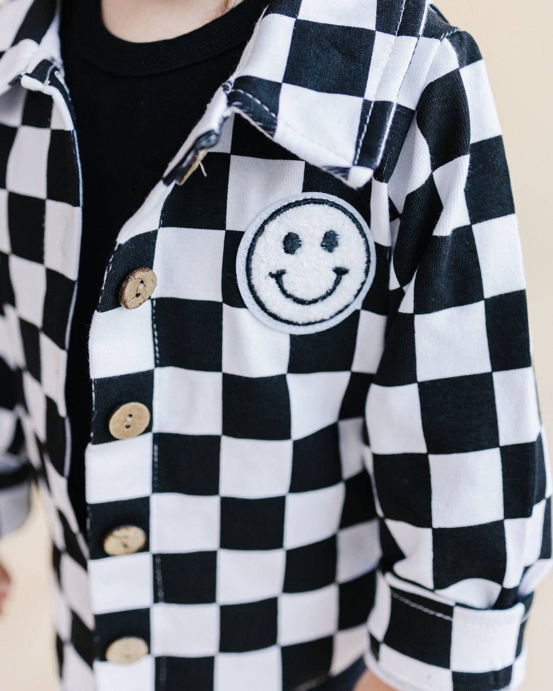 Baby & Kids Cotton Shacket| Smiley Checkered Black