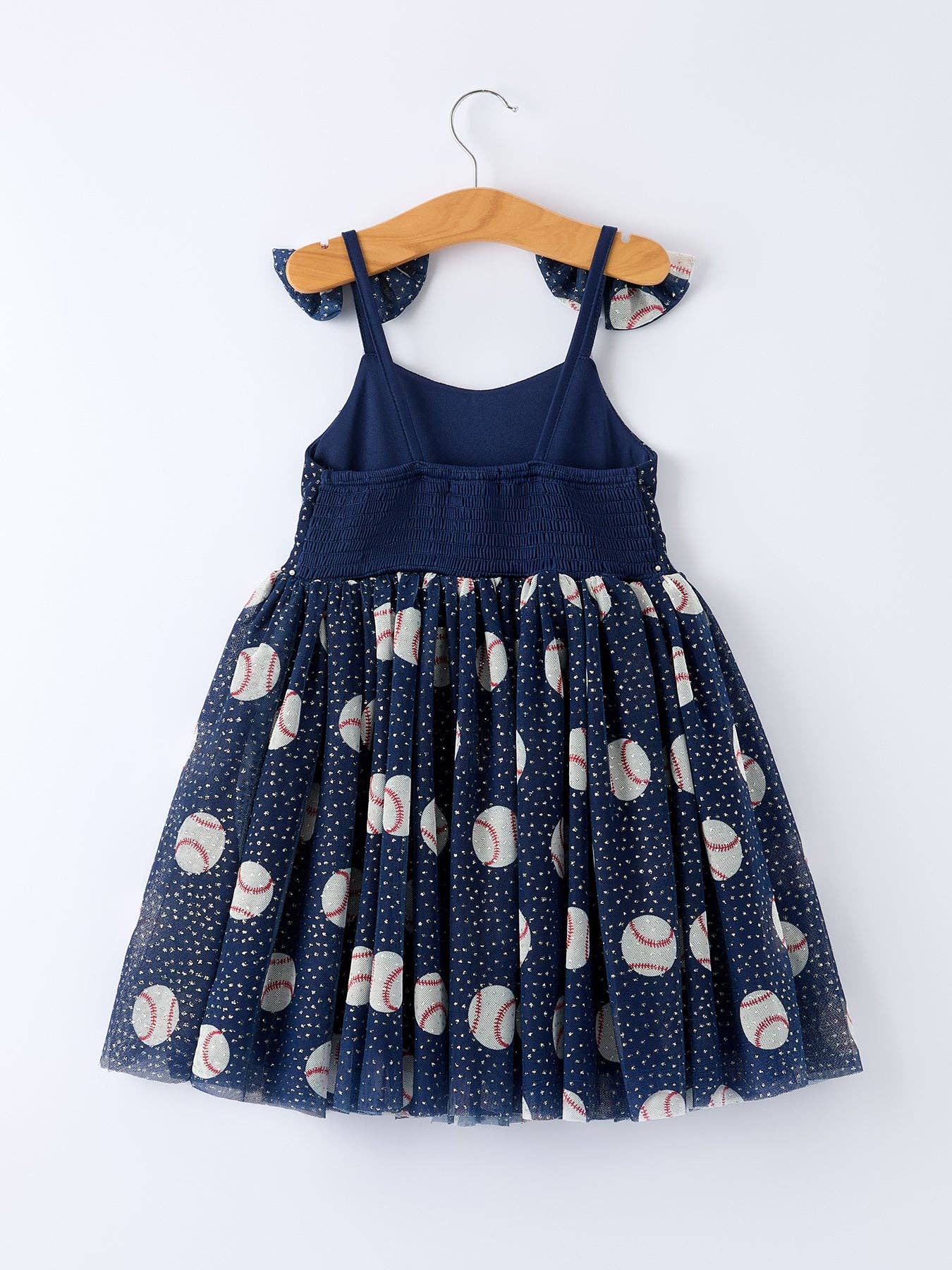 Baseball Theme Sleeveless Bow Strap Girls Dress
