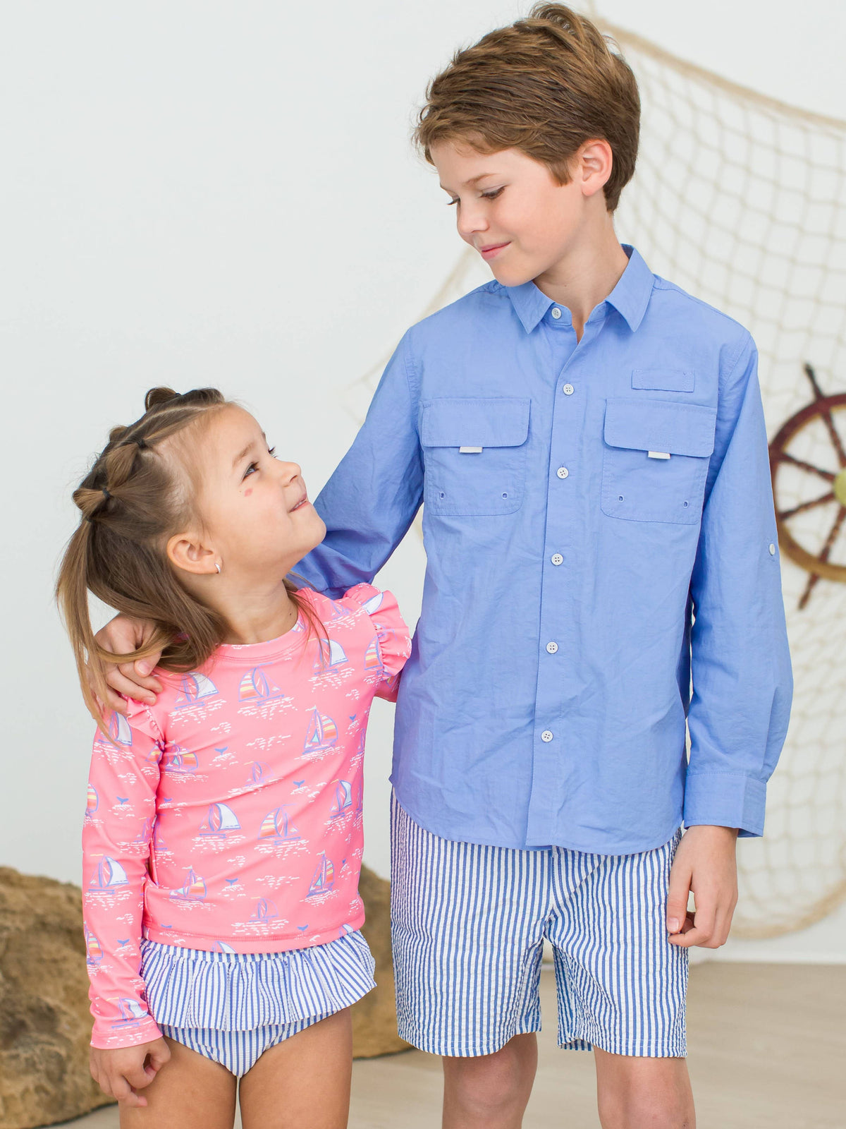 Kids Periwinkle Blue Sun Protective Button Down Fishing Shirt