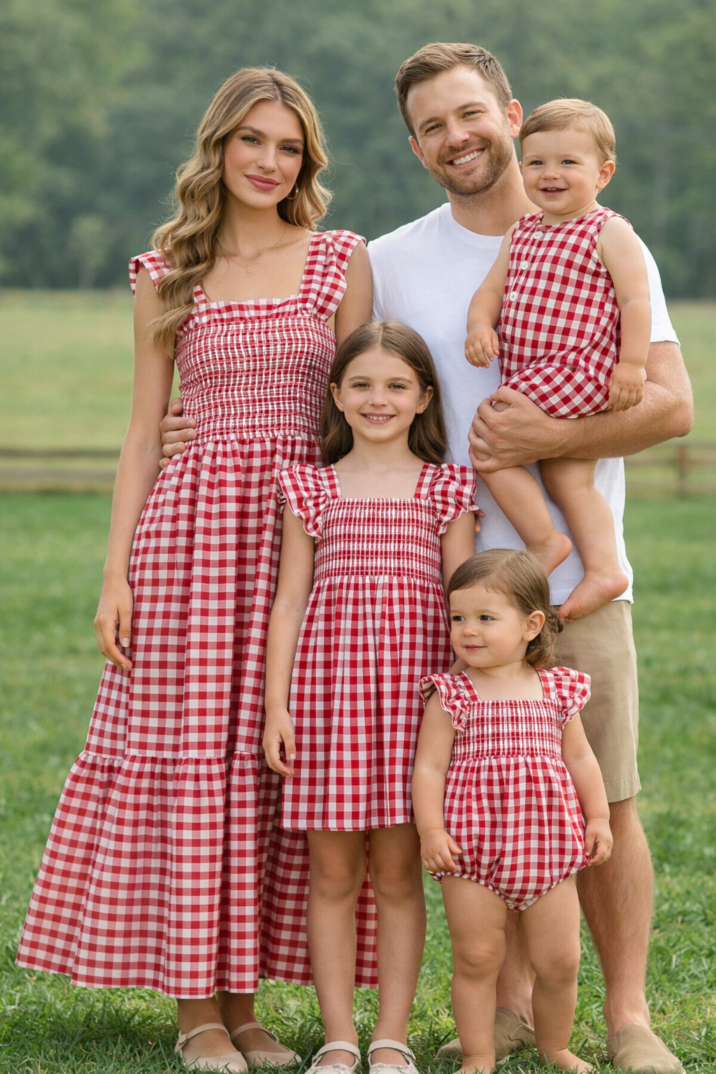 Summer Plaid Smocked Ruffle Boys Romper Sibling Outfits