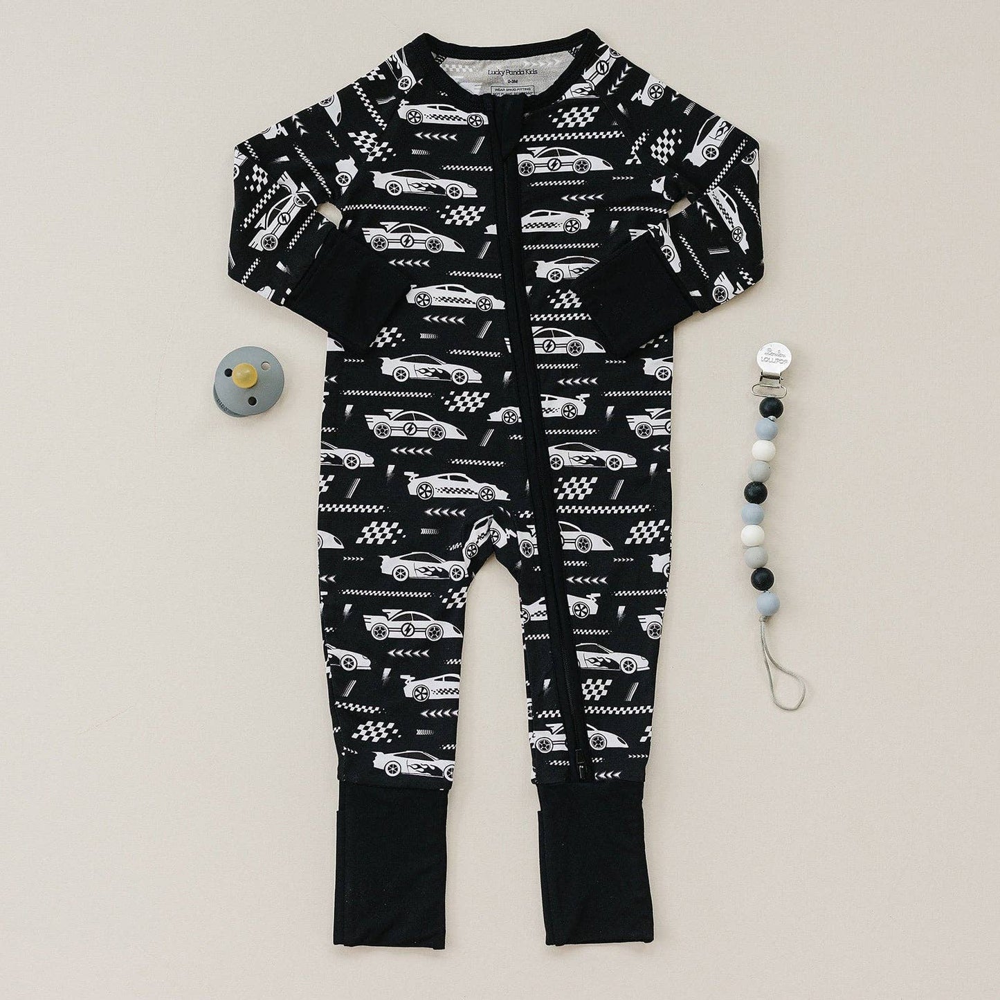 Bamboo Zip Romper | Race Cars