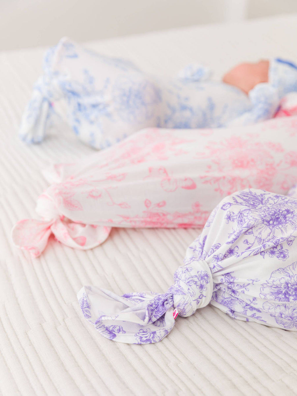 SoftSnooze™ Baby Girls Bamboo Viscose Periwinkle Butterfly Garden Ruffle Knotted Sleep Gown & Bow Hat Set